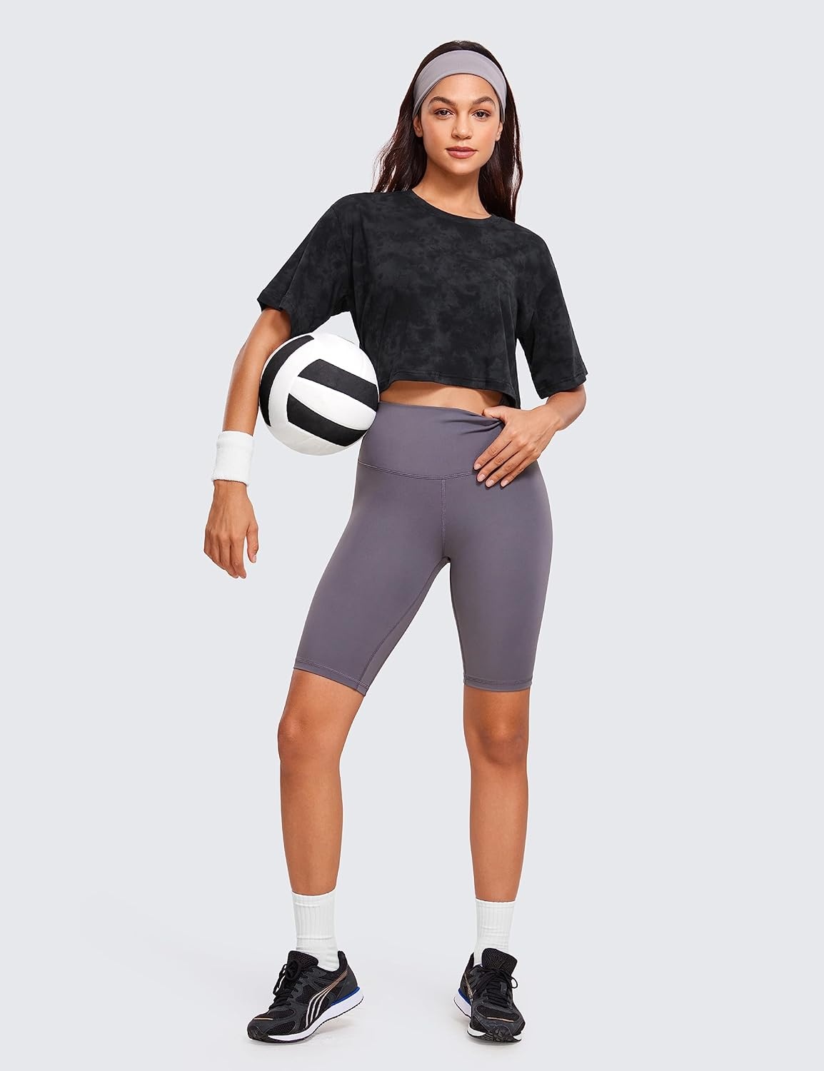 image:imageCRZ YOGA Pima Cotton Loose Crop TShirts for Women Workout Yoga Casual Athletic Running Short Sleeve Shirts Crewneck TopsTie Dye Smoke Ink