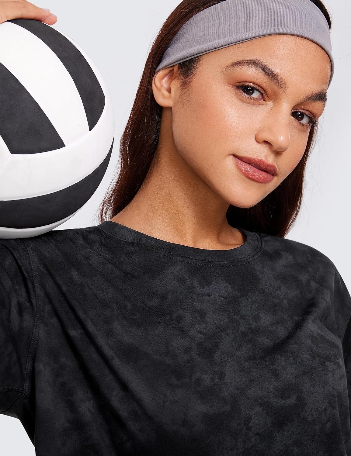 image:imageCRZ YOGA Pima Cotton Loose Crop TShirts for Women Workout Yoga Casual Athletic Running Short Sleeve Shirts Crewneck TopsTie Dye Smoke Ink