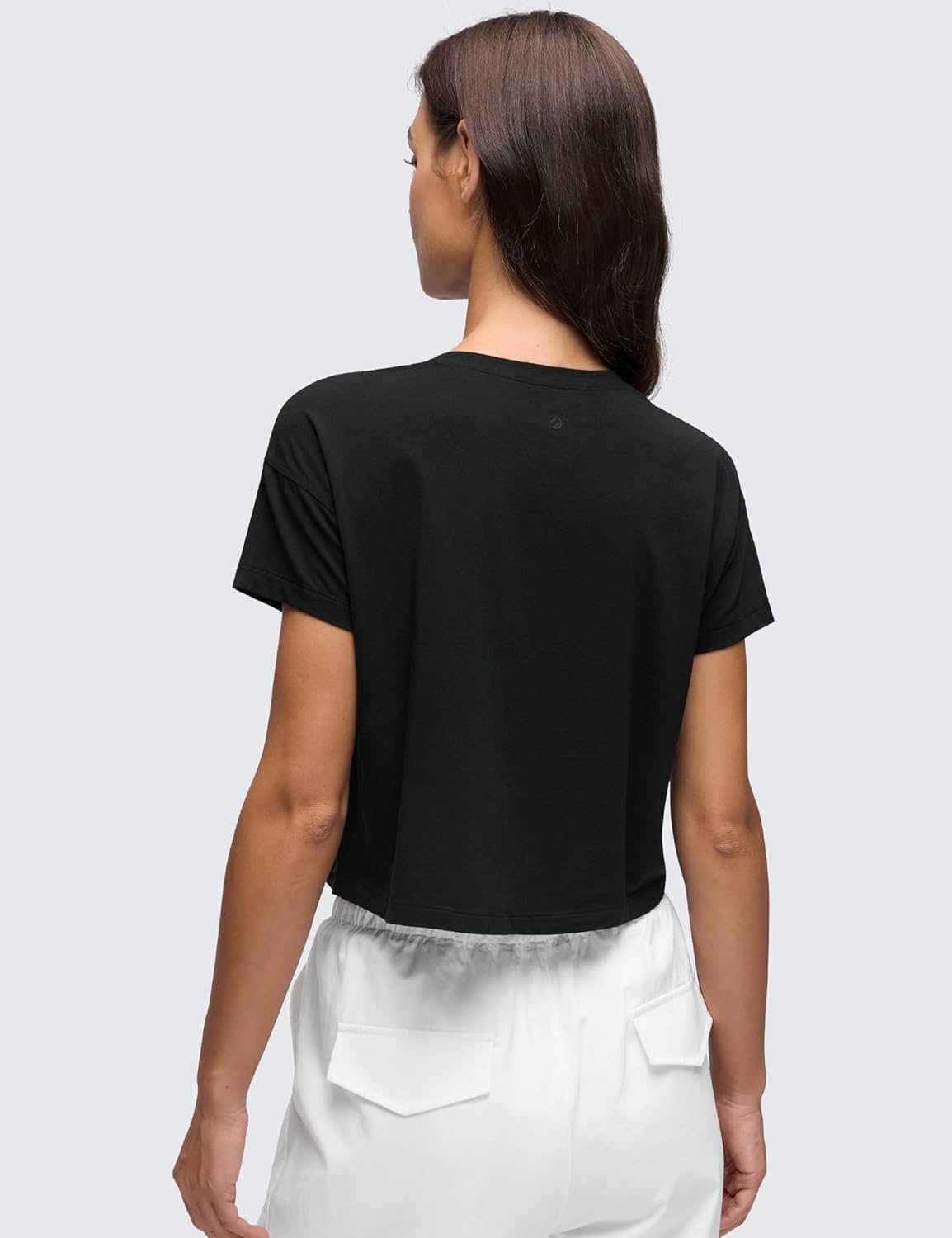 image:imageCRZ YOGA Pima Cotton Relaxed Crop TShirts for Women Workout Athletic Gym Casual Short Sleeve Shirts Loose Crewneck TopsBlack