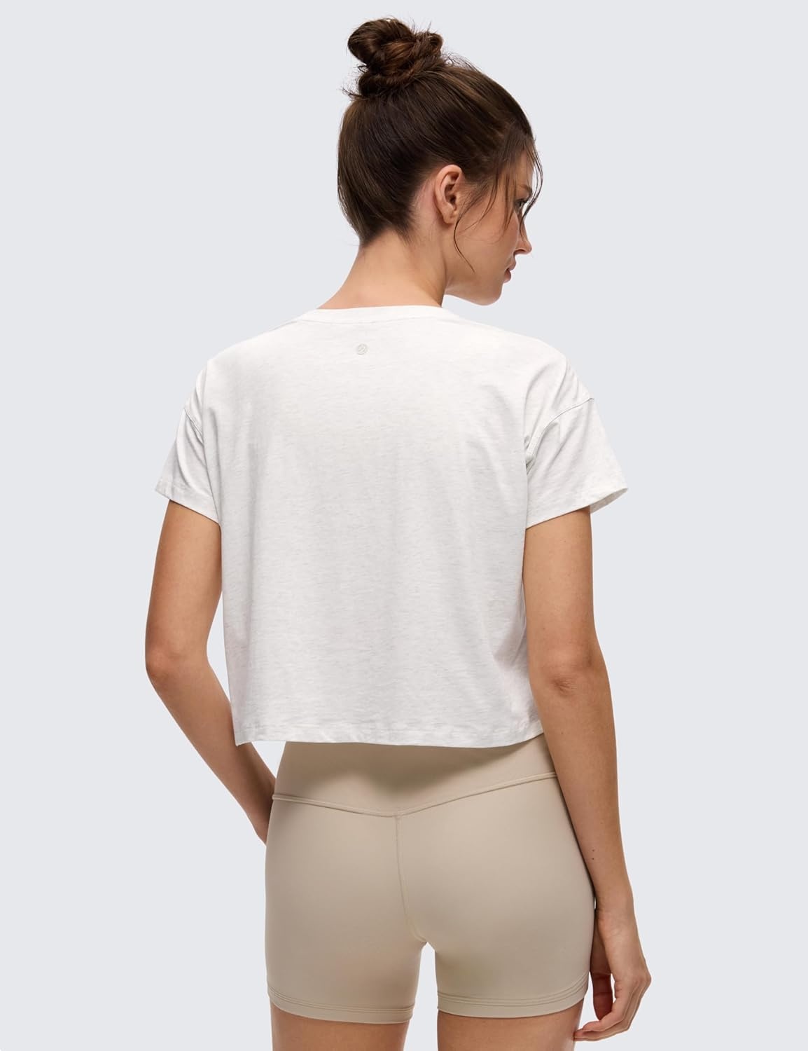 image:imageCRZ YOGA Pima Cotton Relaxed Crop TShirts for Women Workout Athletic Gym Casual Short Sleeve Shirts Loose Crewneck TopsIce GreyWhite