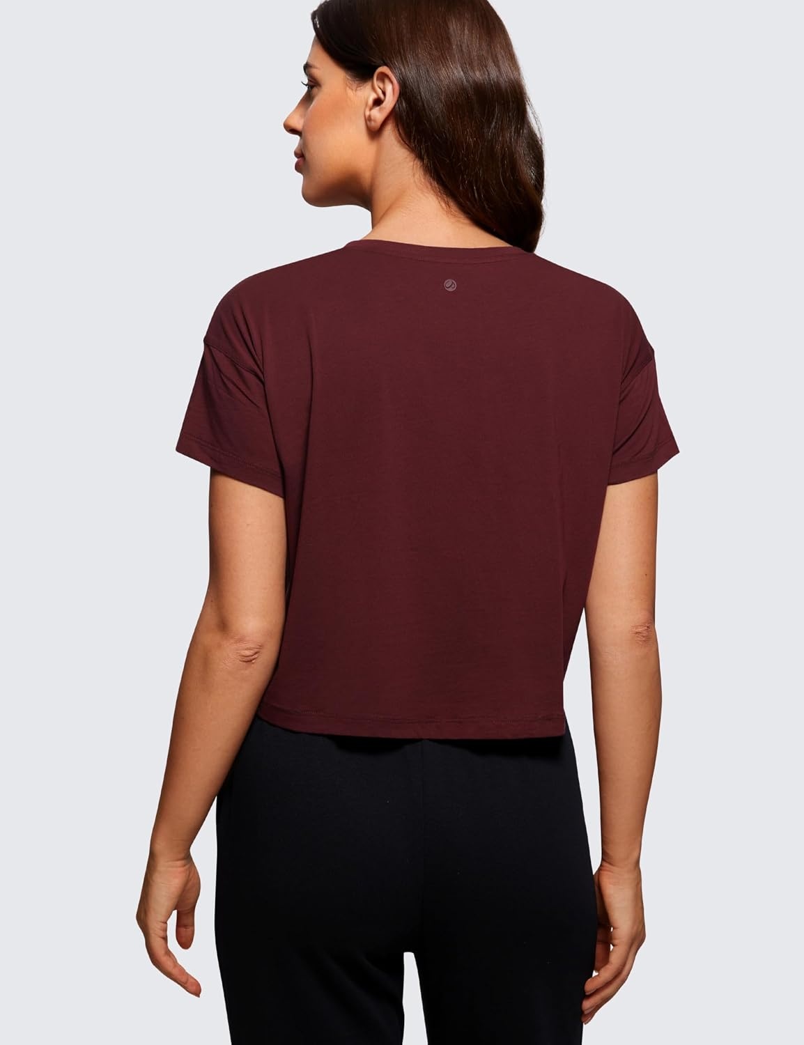 image:imageCRZ YOGA Pima Cotton Relaxed Crop TShirts for Women Workout Athletic Gym Casual Short Sleeve Shirts Loose Crewneck TopsRed Merlot