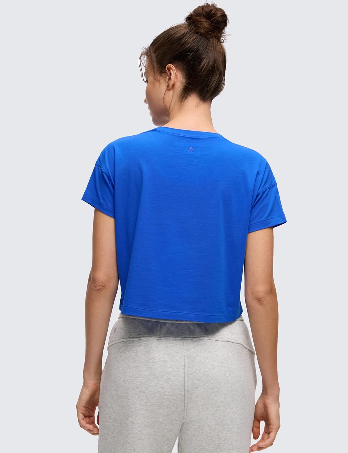 image:imageCRZ YOGA Pima Cotton Relaxed Crop TShirts for Women Workout Athletic Gym Casual Short Sleeve Shirts Loose Crewneck TopsStrong Blue