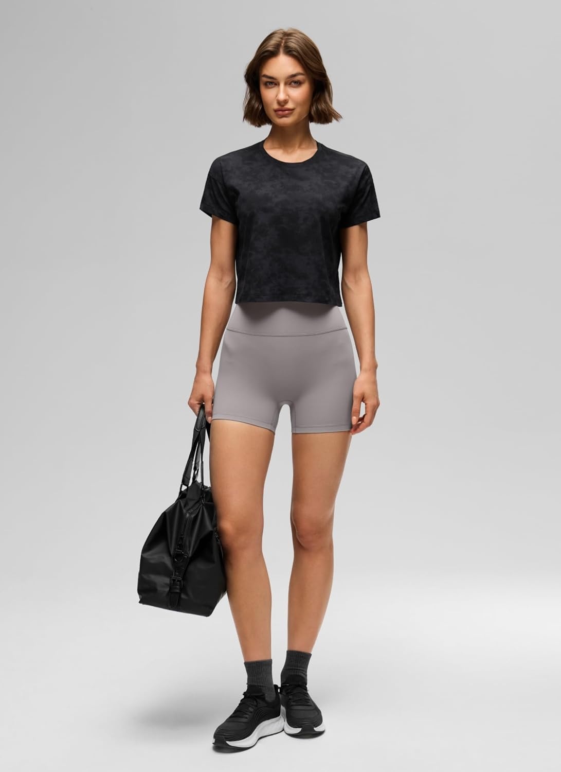 image:imageCRZ YOGA Pima Cotton Relaxed Crop TShirts for Women Workout Athletic Gym Casual Short Sleeve Shirts Loose Crewneck TopsTie Dye Smoke Ink