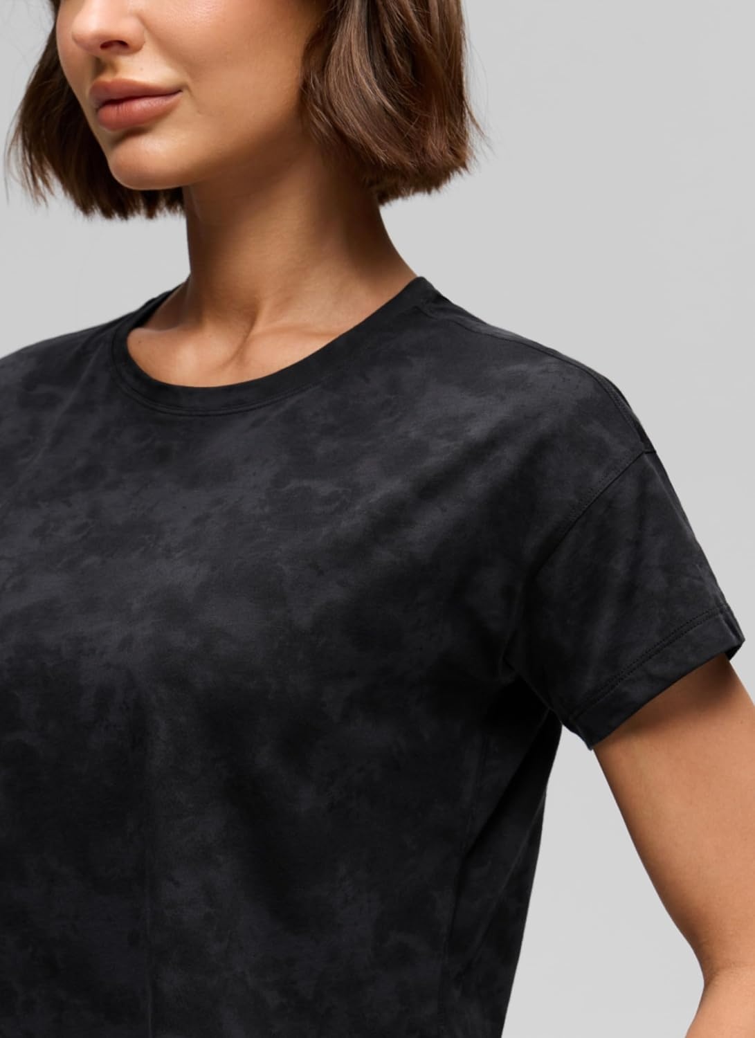image:imageCRZ YOGA Pima Cotton Relaxed Crop TShirts for Women Workout Athletic Gym Casual Short Sleeve Shirts Loose Crewneck TopsTie Dye Smoke Ink