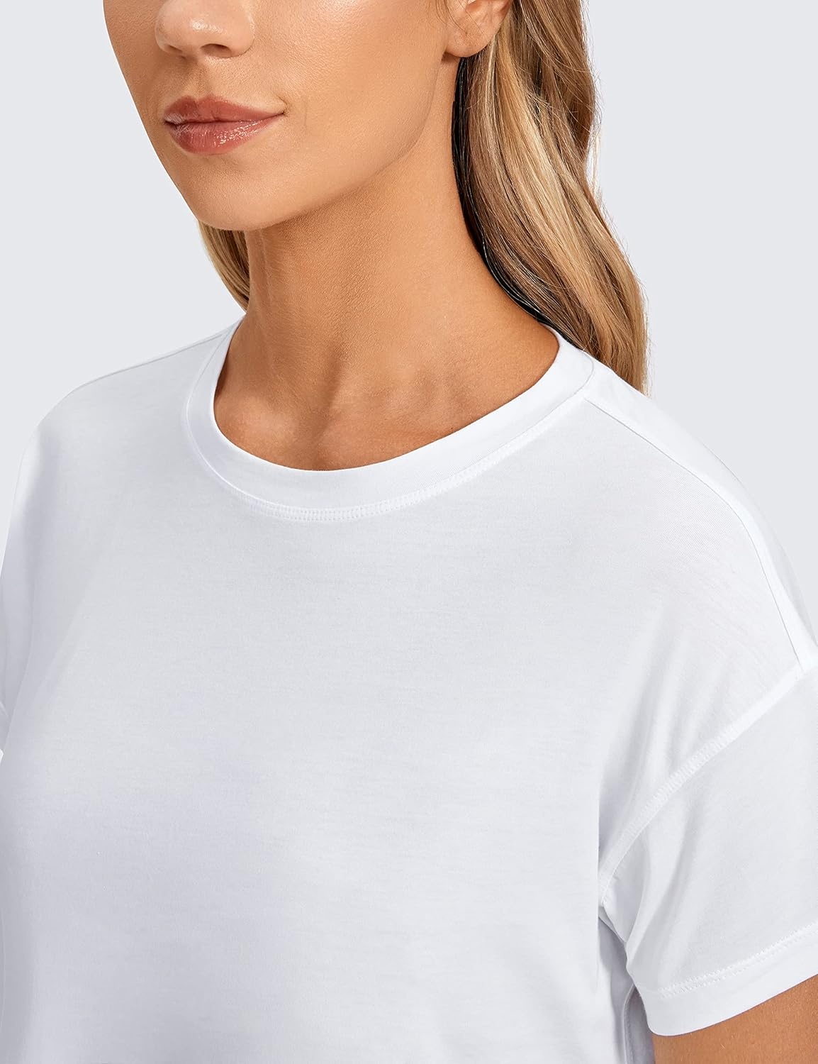 image:imageCRZ YOGA Pima Cotton Relaxed Crop TShirts for Women Workout Athletic Gym Casual Short Sleeve Shirts Loose Crewneck TopsWhite