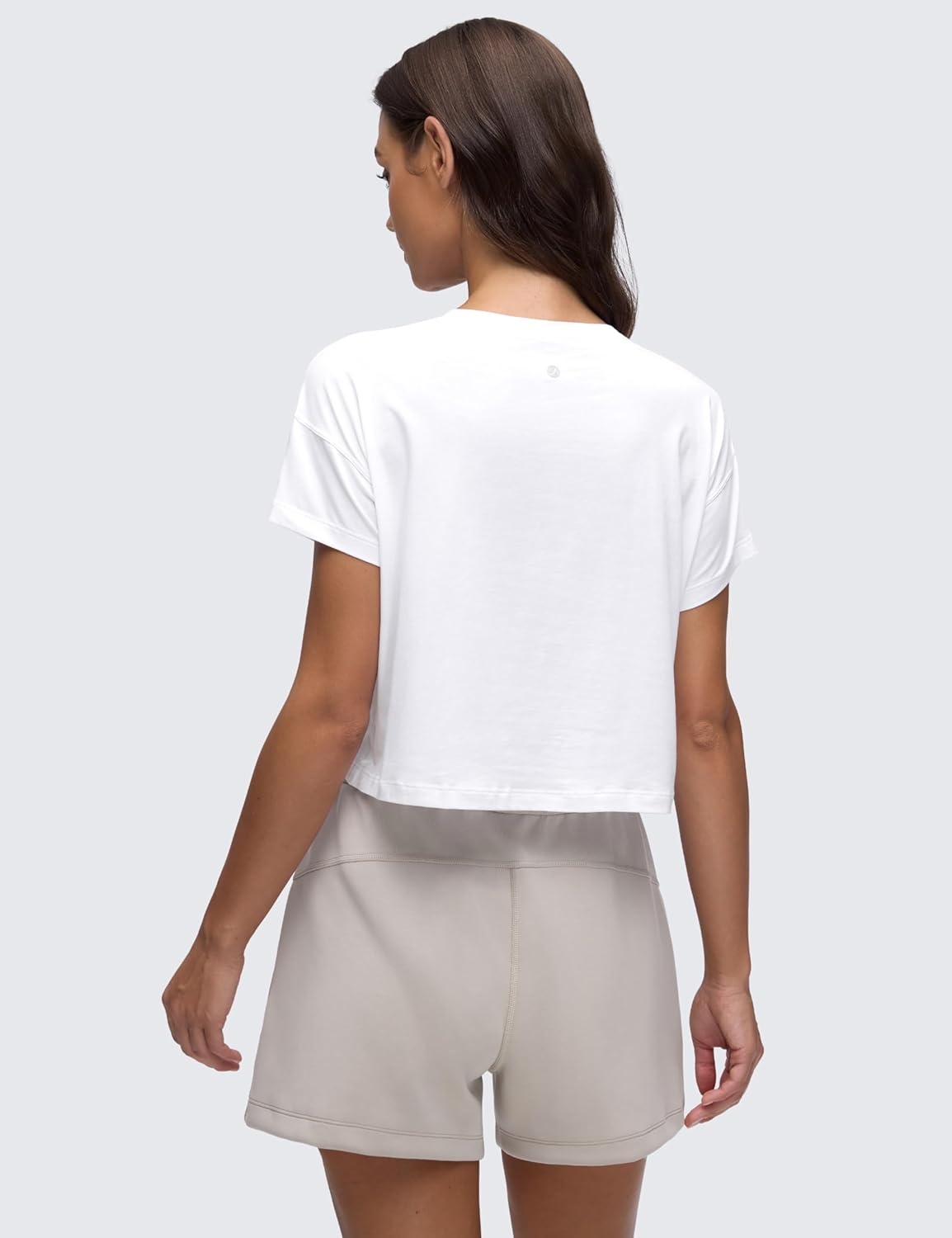 image:imageCRZ YOGA Pima Cotton Relaxed Crop TShirts for Women Workout Athletic Gym Casual Short Sleeve Shirts Loose Crewneck TopsWhite