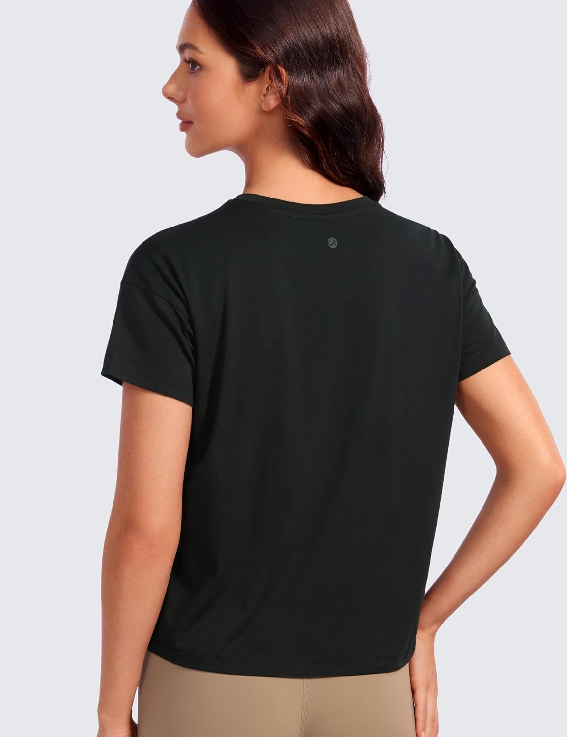 image:imageCRZ YOGA Pima Cotton Relaxed TShirts for Women Workout Athletic Gym Casual Short Sleeve Shirts Basic Crewneck Hip TopsBlack