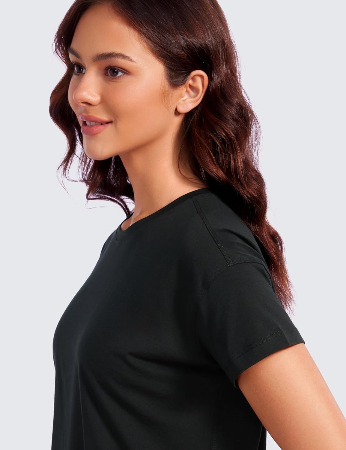 image:imageCRZ YOGA Pima Cotton Relaxed TShirts for Women Workout Athletic Gym Casual Short Sleeve Shirts Basic Crewneck Hip TopsBlack