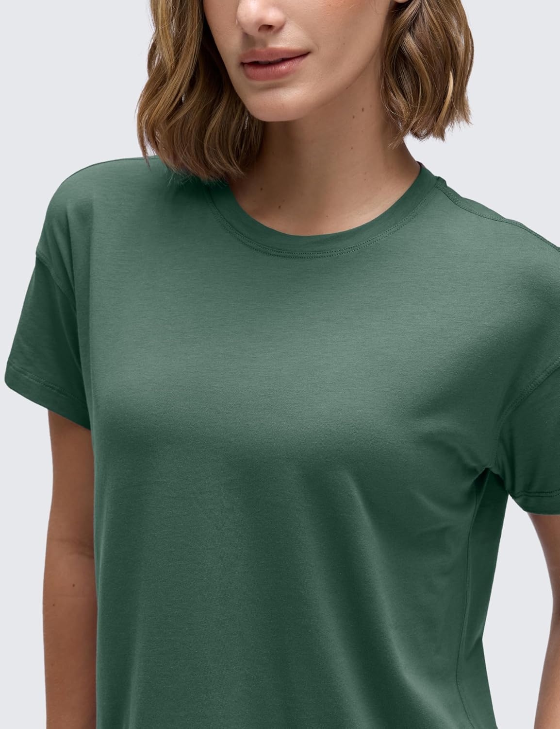 image:imageCRZ YOGA Pima Cotton Relaxed TShirts for Women Workout Athletic Gym Casual Short Sleeve Shirts Basic Crewneck Hip TopsGraphite Green
