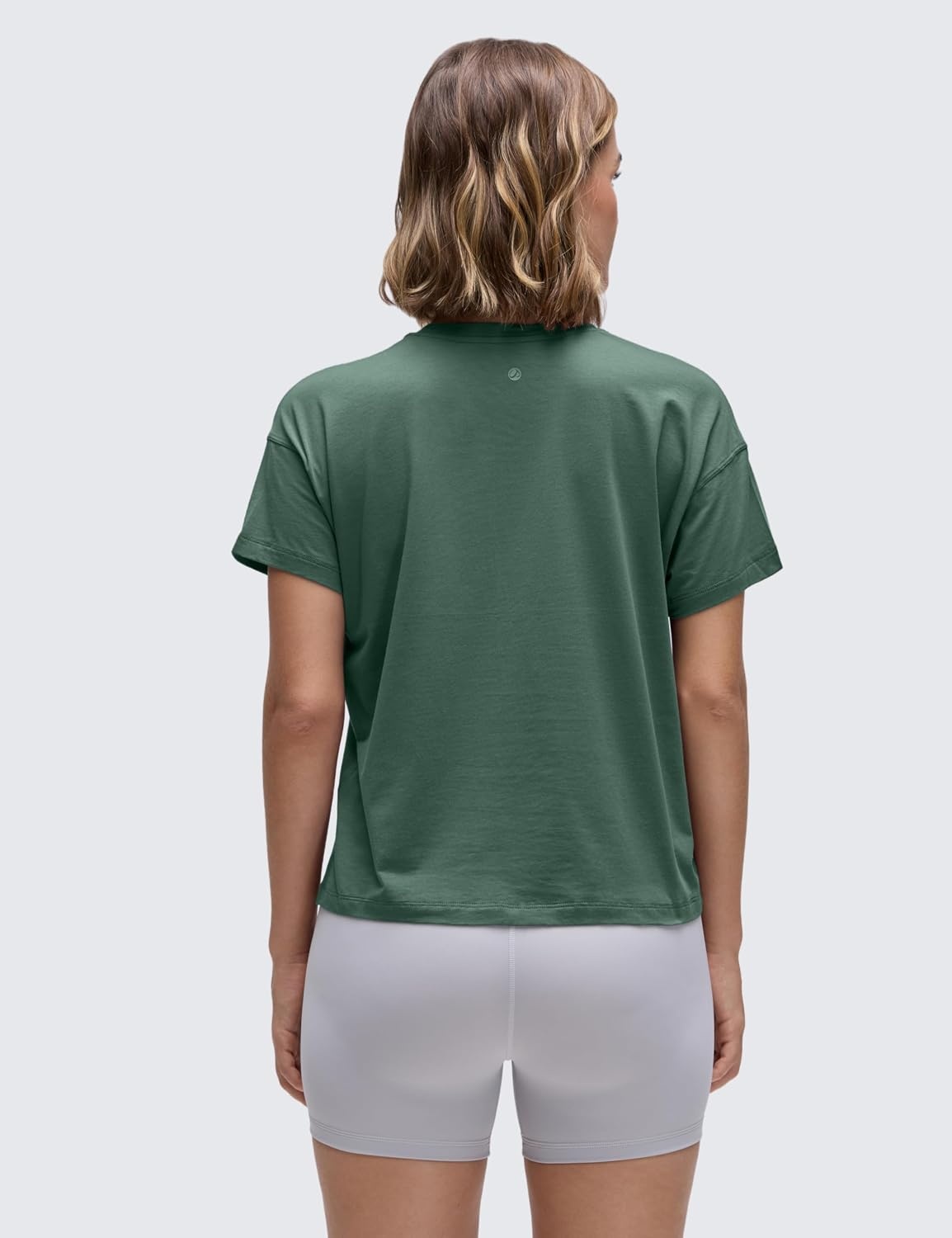 image:imageCRZ YOGA Pima Cotton Relaxed TShirts for Women Workout Athletic Gym Casual Short Sleeve Shirts Basic Crewneck Hip TopsGraphite Green
