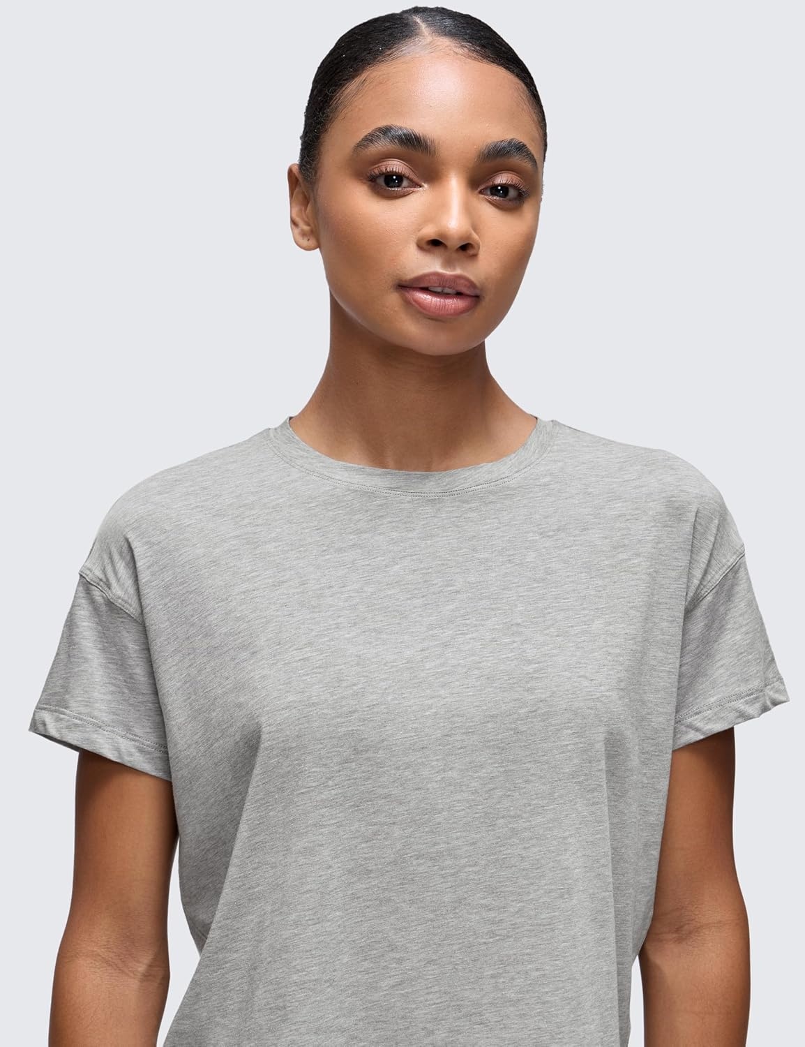 image:imageCRZ YOGA Pima Cotton Relaxed TShirts for Women Workout Athletic Gym Casual Short Sleeve Shirts Basic Crewneck Hip TopsHeathered Medium Grey