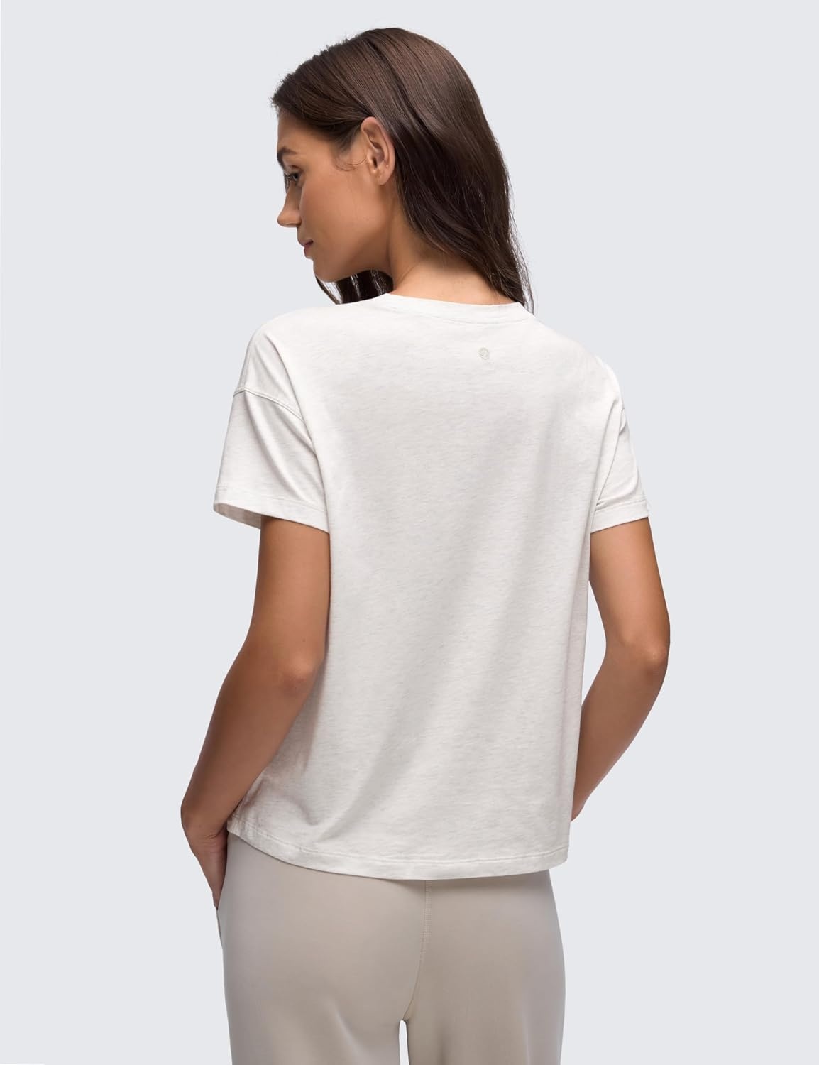 image:imageCRZ YOGA Pima Cotton Relaxed TShirts for Women Workout Athletic Gym Casual Short Sleeve Shirts Basic Crewneck Hip TopsIce GreyWhite