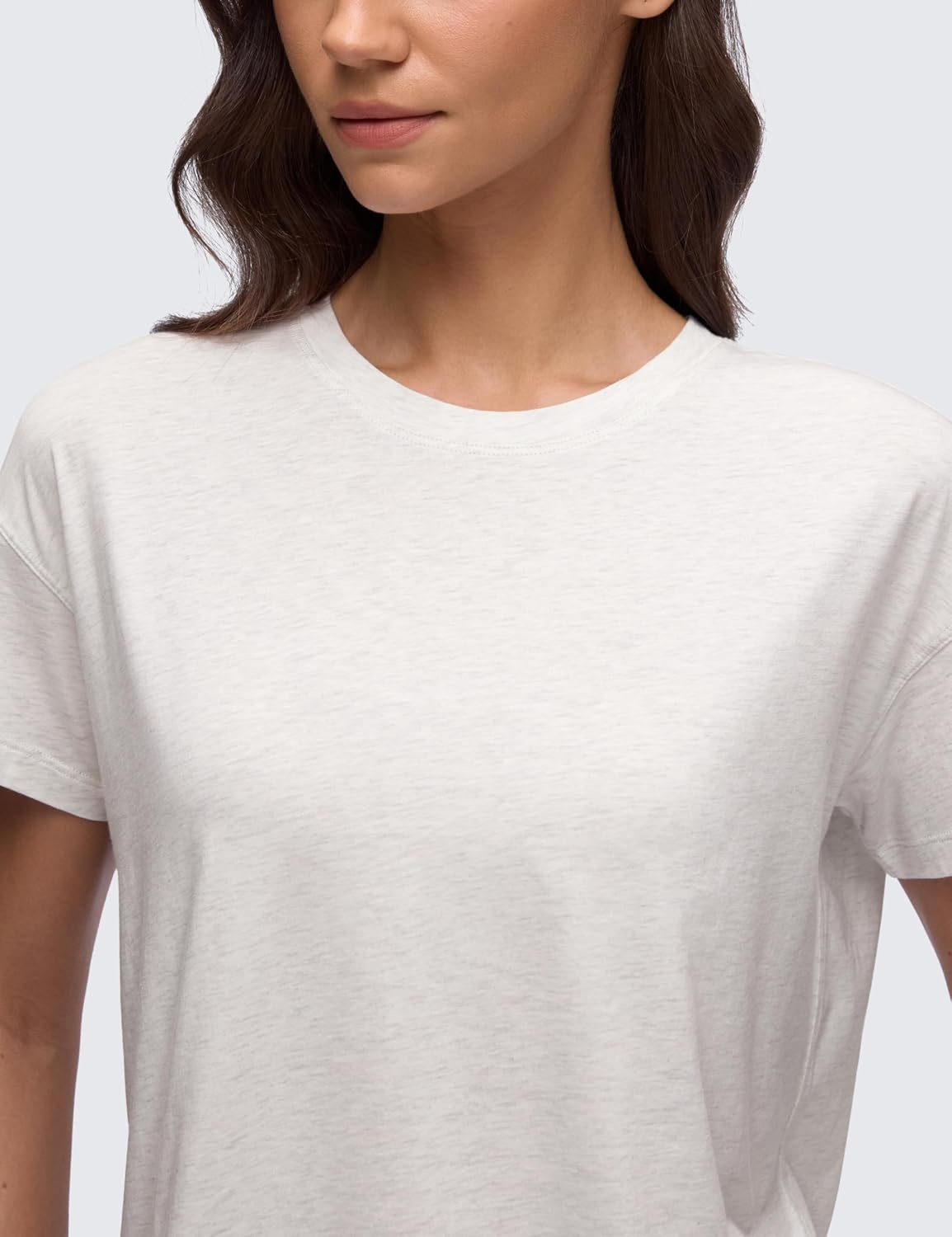 image:imageCRZ YOGA Pima Cotton Relaxed TShirts for Women Workout Athletic Gym Casual Short Sleeve Shirts Basic Crewneck Hip TopsIce GreyWhite