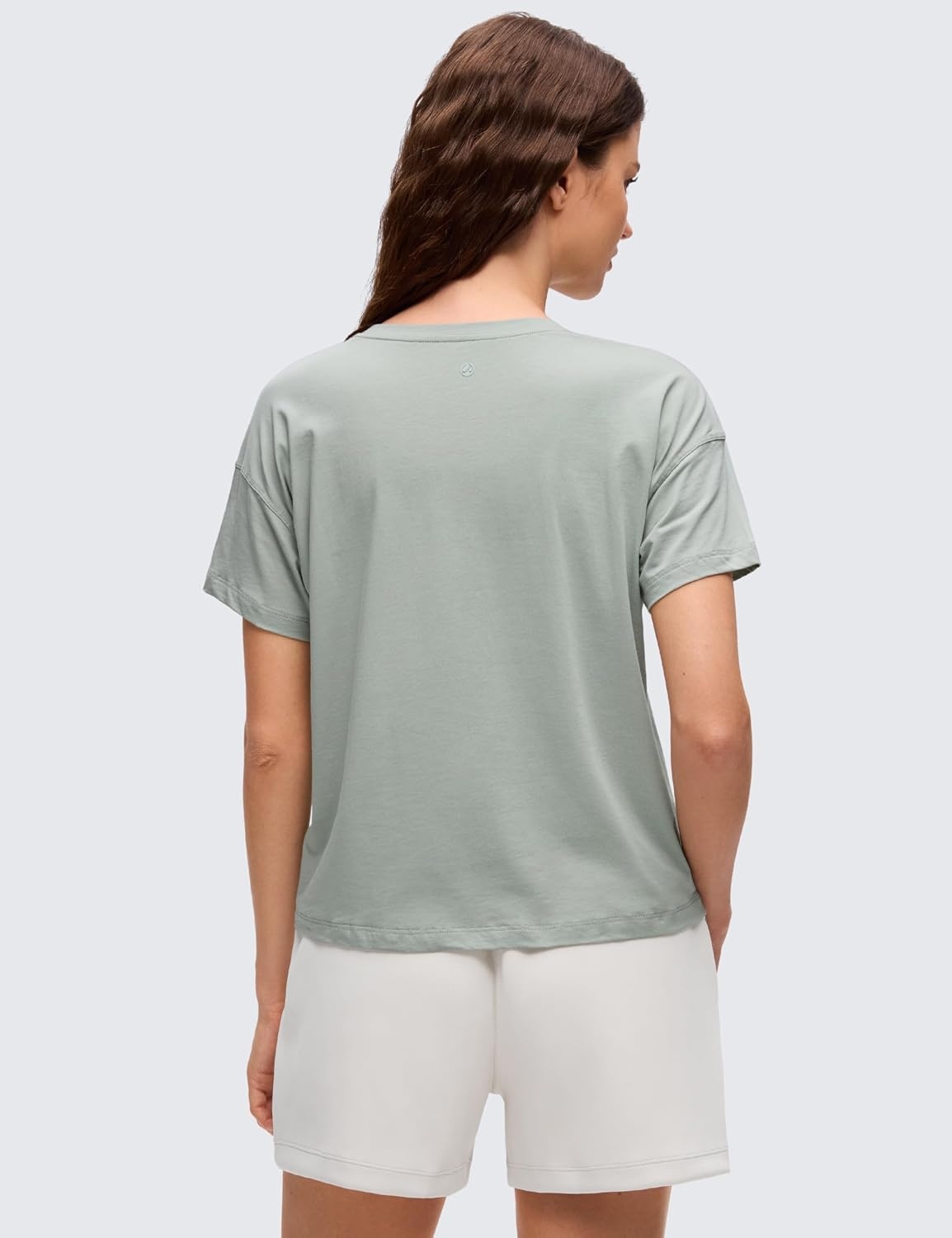 image:imageCRZ YOGA Pima Cotton Relaxed TShirts for Women Workout Athletic Gym Casual Short Sleeve Shirts Basic Crewneck Hip TopsJade Grey