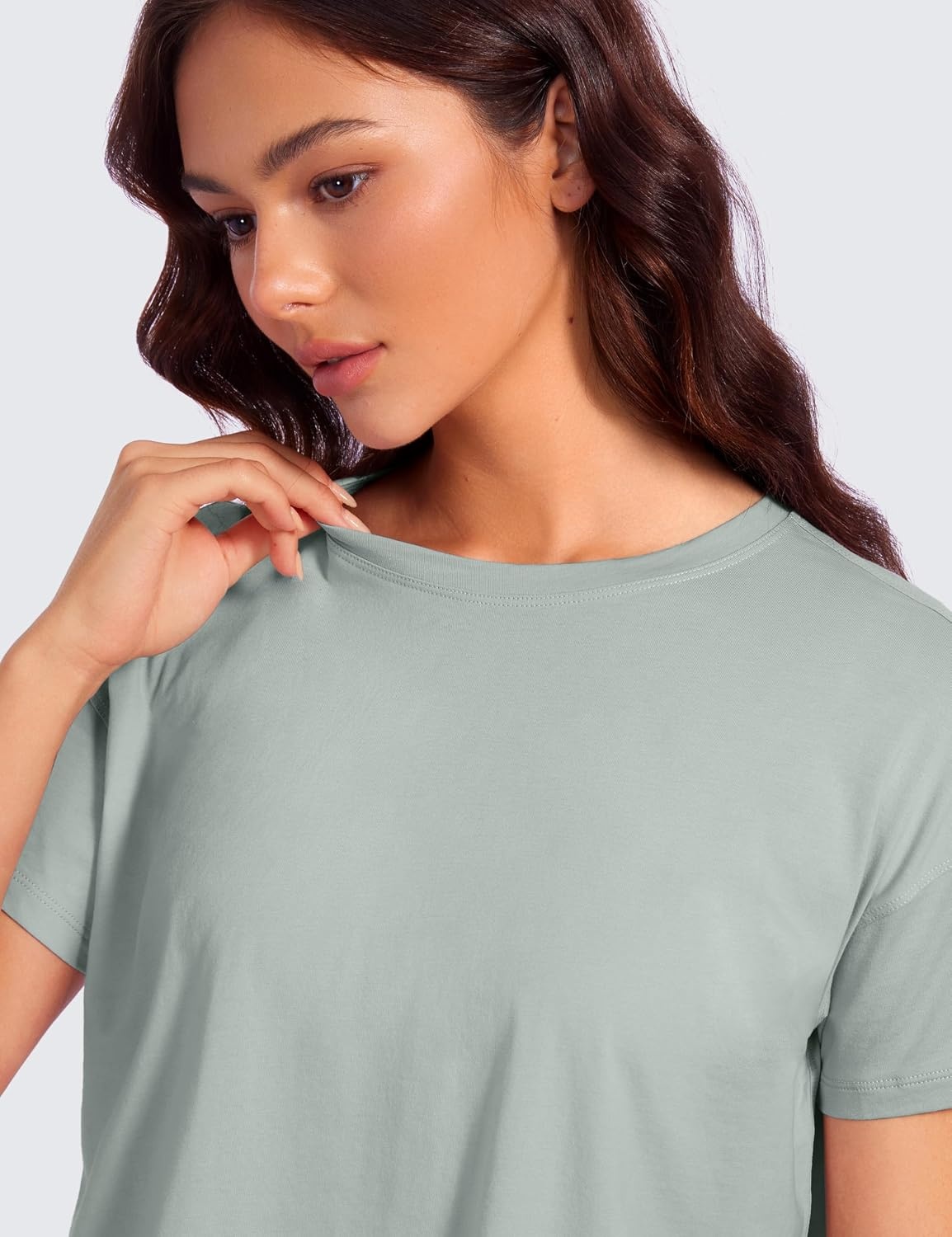 image:imageCRZ YOGA Pima Cotton Relaxed TShirts for Women Workout Athletic Gym Casual Short Sleeve Shirts Basic Crewneck Hip TopsJade Grey