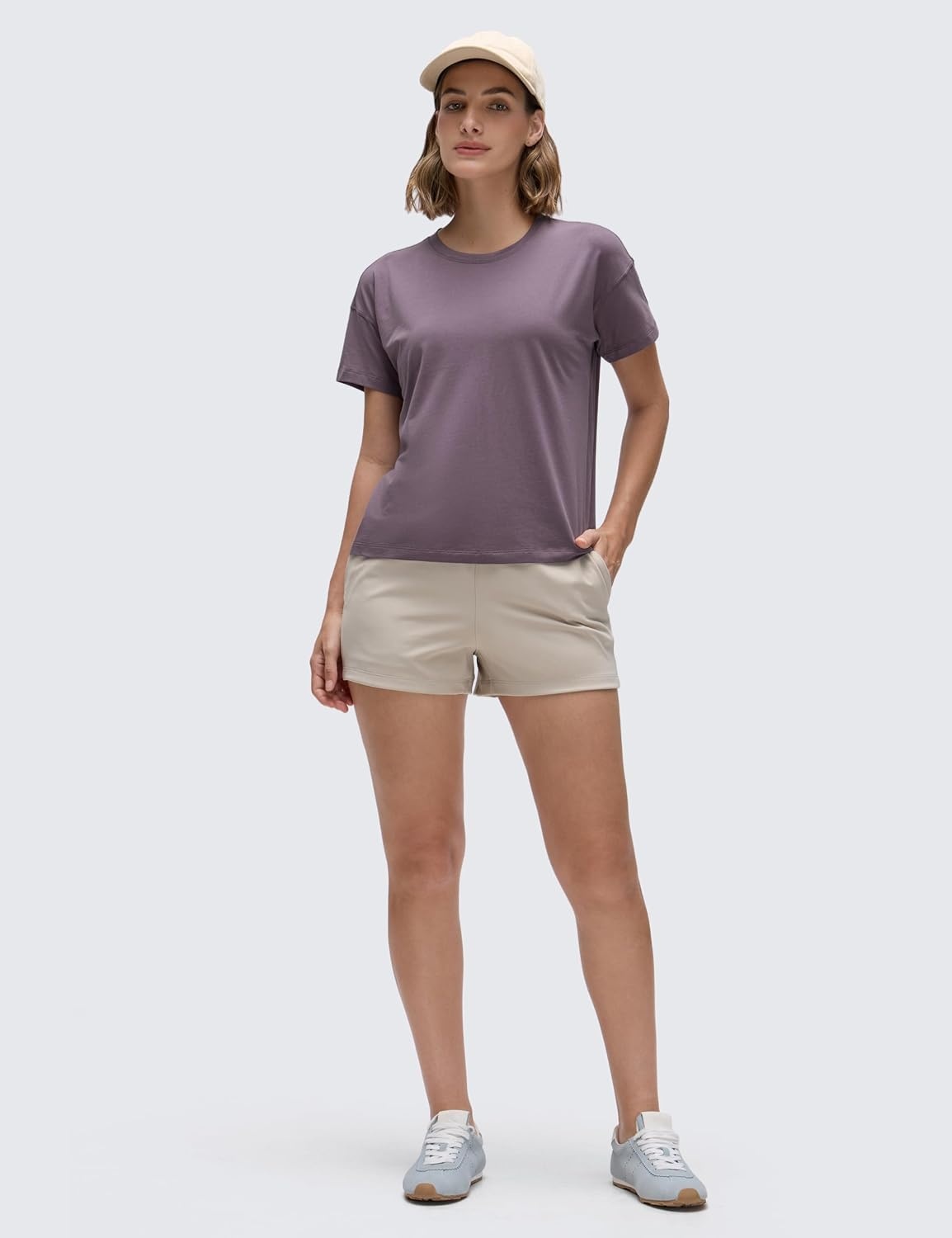 image:imageCRZ YOGA Pima Cotton Relaxed TShirts for Women Workout Athletic Gym Casual Short Sleeve Shirts Basic Crewneck Hip TopsPurple Gray