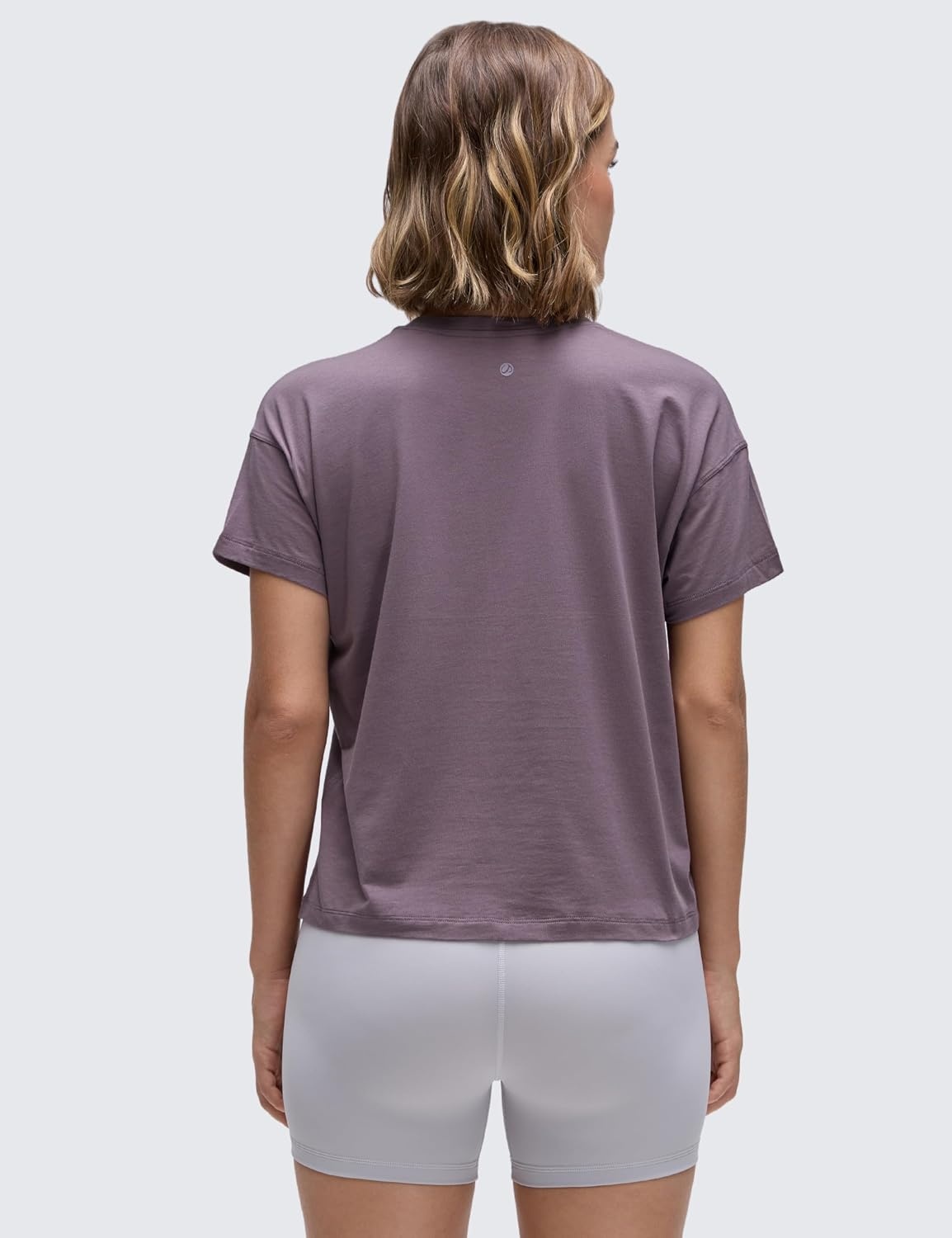 image:imageCRZ YOGA Pima Cotton Relaxed TShirts for Women Workout Athletic Gym Casual Short Sleeve Shirts Basic Crewneck Hip TopsPurple Gray