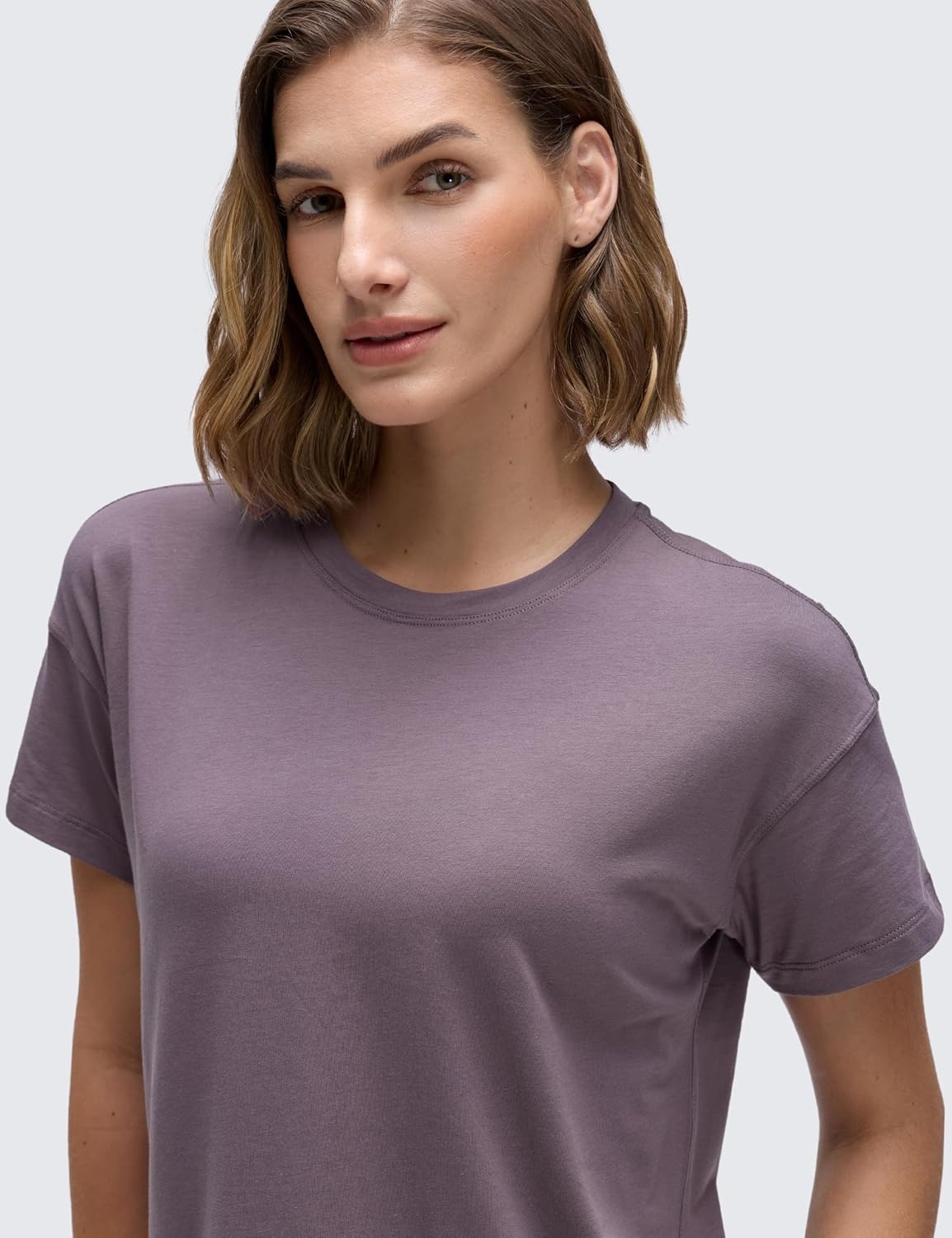 image:imageCRZ YOGA Pima Cotton Relaxed TShirts for Women Workout Athletic Gym Casual Short Sleeve Shirts Basic Crewneck Hip TopsPurple Gray