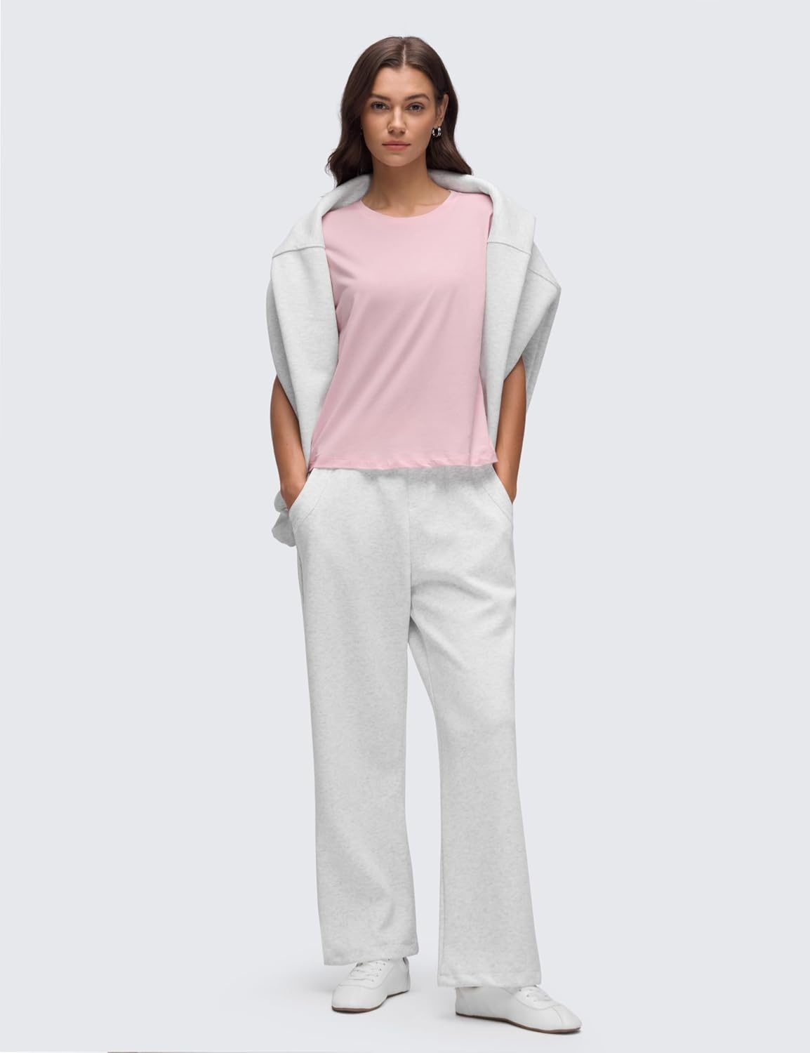 image:imageCRZ YOGA Pima Cotton Relaxed TShirts for Women Workout Athletic Gym Casual Short Sleeve Shirts Basic Crewneck Hip TopsStrawberry Pink
