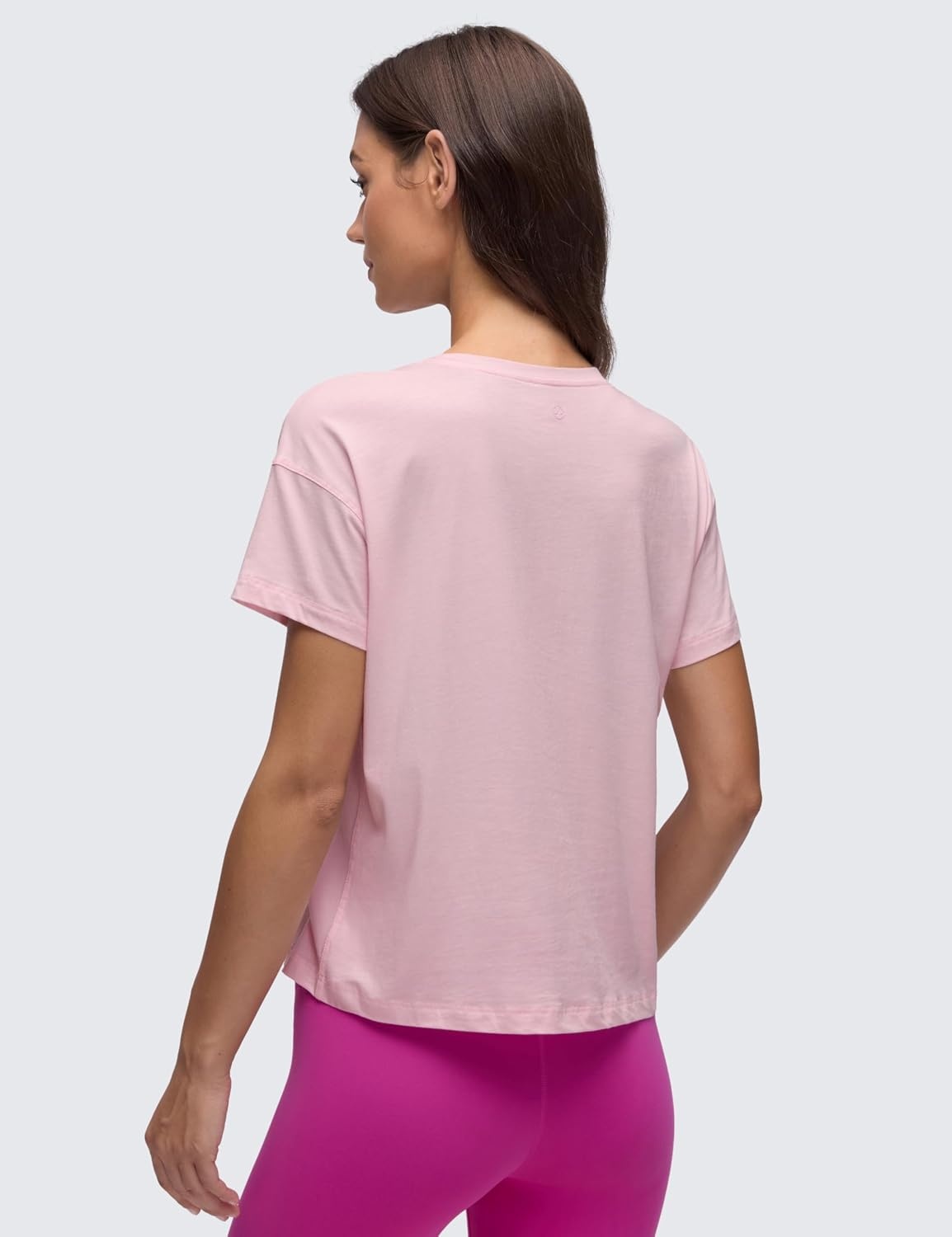 image:imageCRZ YOGA Pima Cotton Relaxed TShirts for Women Workout Athletic Gym Casual Short Sleeve Shirts Basic Crewneck Hip TopsStrawberry Pink