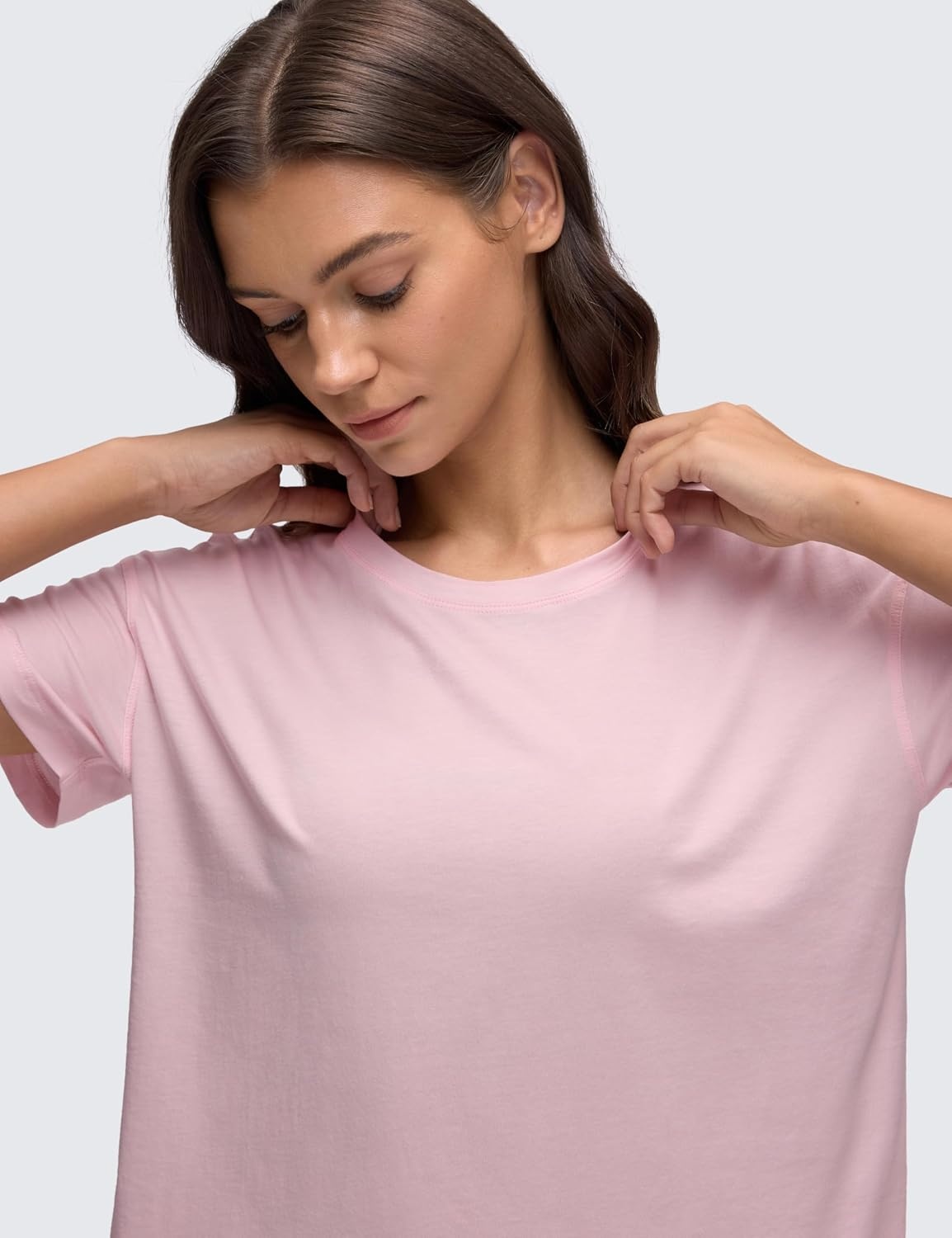 image:imageCRZ YOGA Pima Cotton Relaxed TShirts for Women Workout Athletic Gym Casual Short Sleeve Shirts Basic Crewneck Hip TopsStrawberry Pink