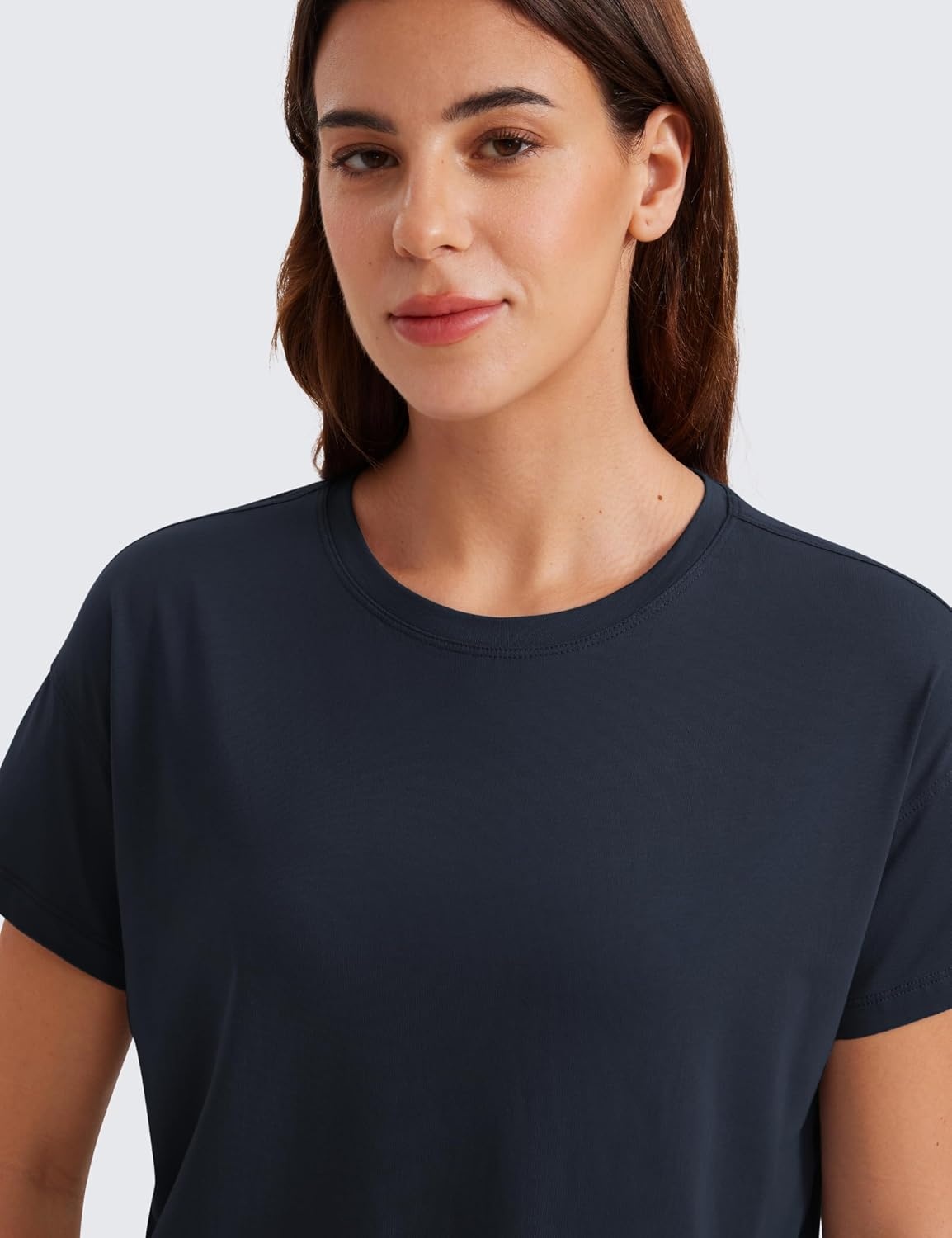 image:imageCRZ YOGA Pima Cotton Relaxed TShirts for Women Workout Athletic Gym Casual Short Sleeve Shirts Basic Crewneck Hip TopsTrue Navy