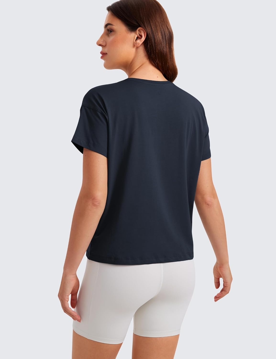 image:imageCRZ YOGA Pima Cotton Relaxed TShirts for Women Workout Athletic Gym Casual Short Sleeve Shirts Basic Crewneck Hip TopsTrue Navy