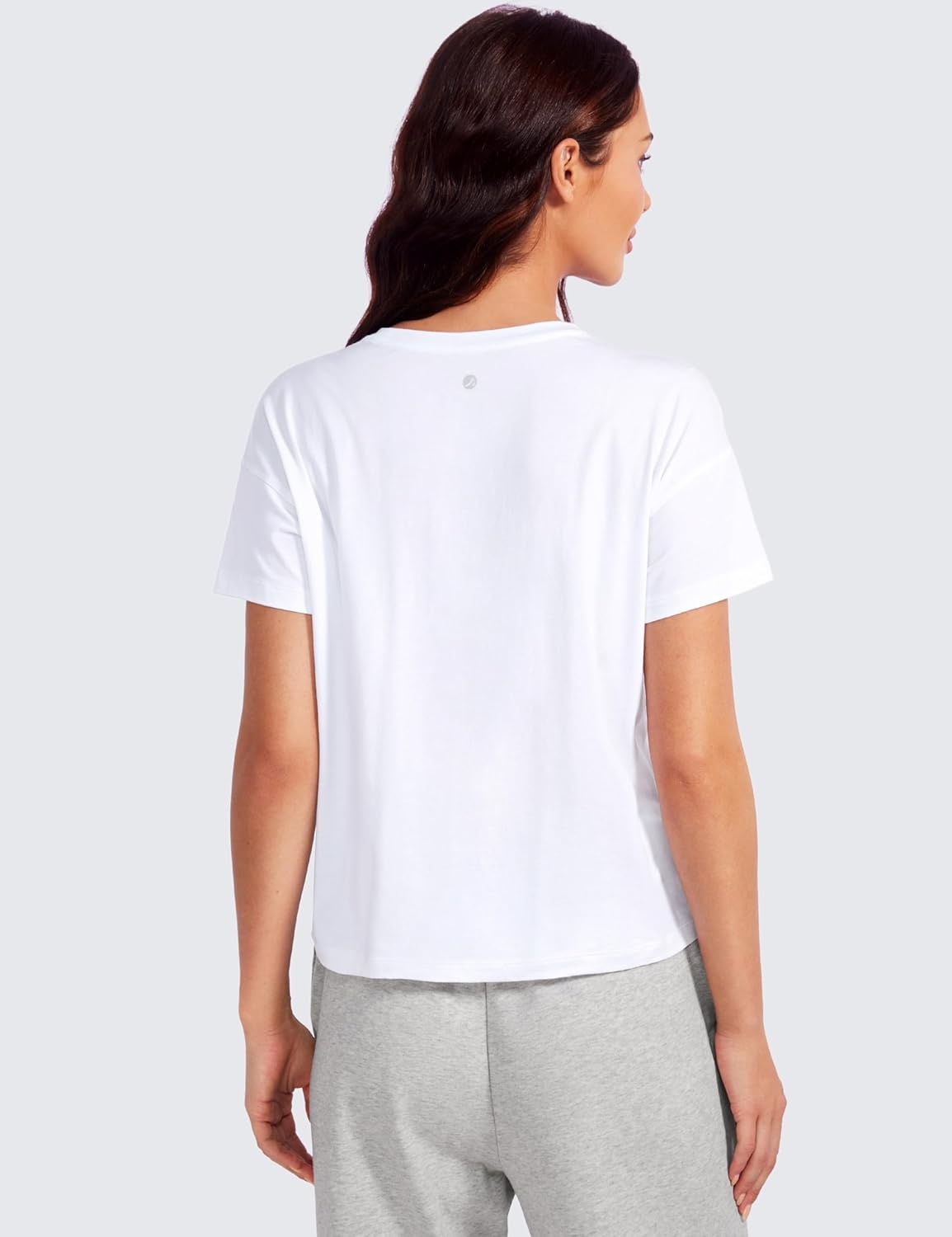 image:imageCRZ YOGA Pima Cotton Relaxed TShirts for Women Workout Athletic Gym Casual Short Sleeve Shirts Basic Crewneck Hip TopsWhite