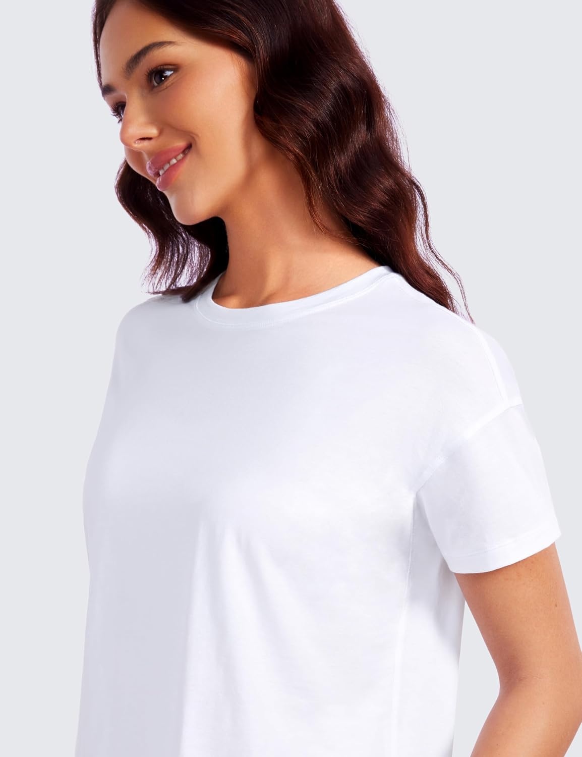 image:imageCRZ YOGA Pima Cotton Relaxed TShirts for Women Workout Athletic Gym Casual Short Sleeve Shirts Basic Crewneck Hip TopsWhite