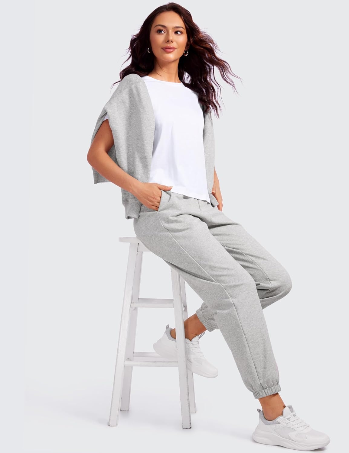 image:imageCRZ YOGA Pima Cotton Relaxed TShirts for Women Workout Athletic Gym Casual Short Sleeve Shirts Basic Crewneck Hip TopsWhite