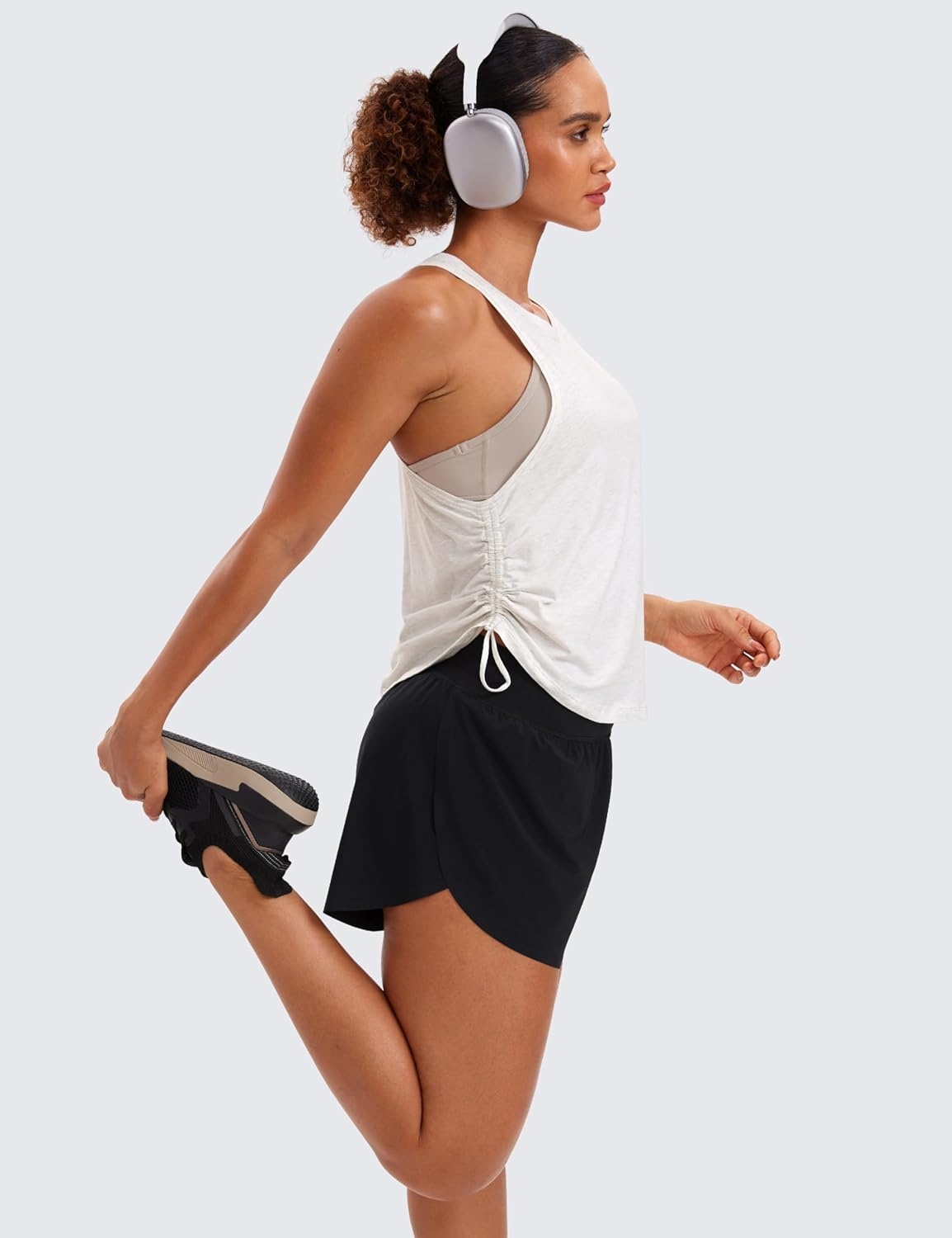 image:imageCRZ YOGA Pima Cotton Ruched Side Tank Tops for Women Workout Athletic Casual Racerback Crewneck Loose Sleeveless ShirtsIce GreyWhite
