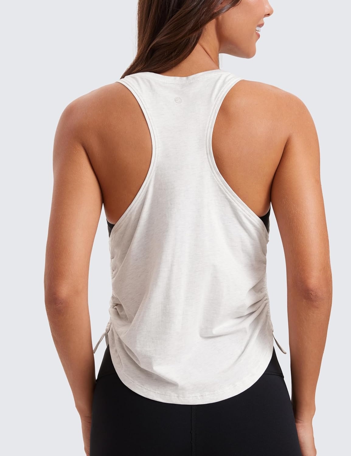 image:imageCRZ YOGA Pima Cotton Ruched Side Tank Tops for Women Workout Athletic Casual Racerback Crewneck Loose Sleeveless ShirtsIce GreyWhite