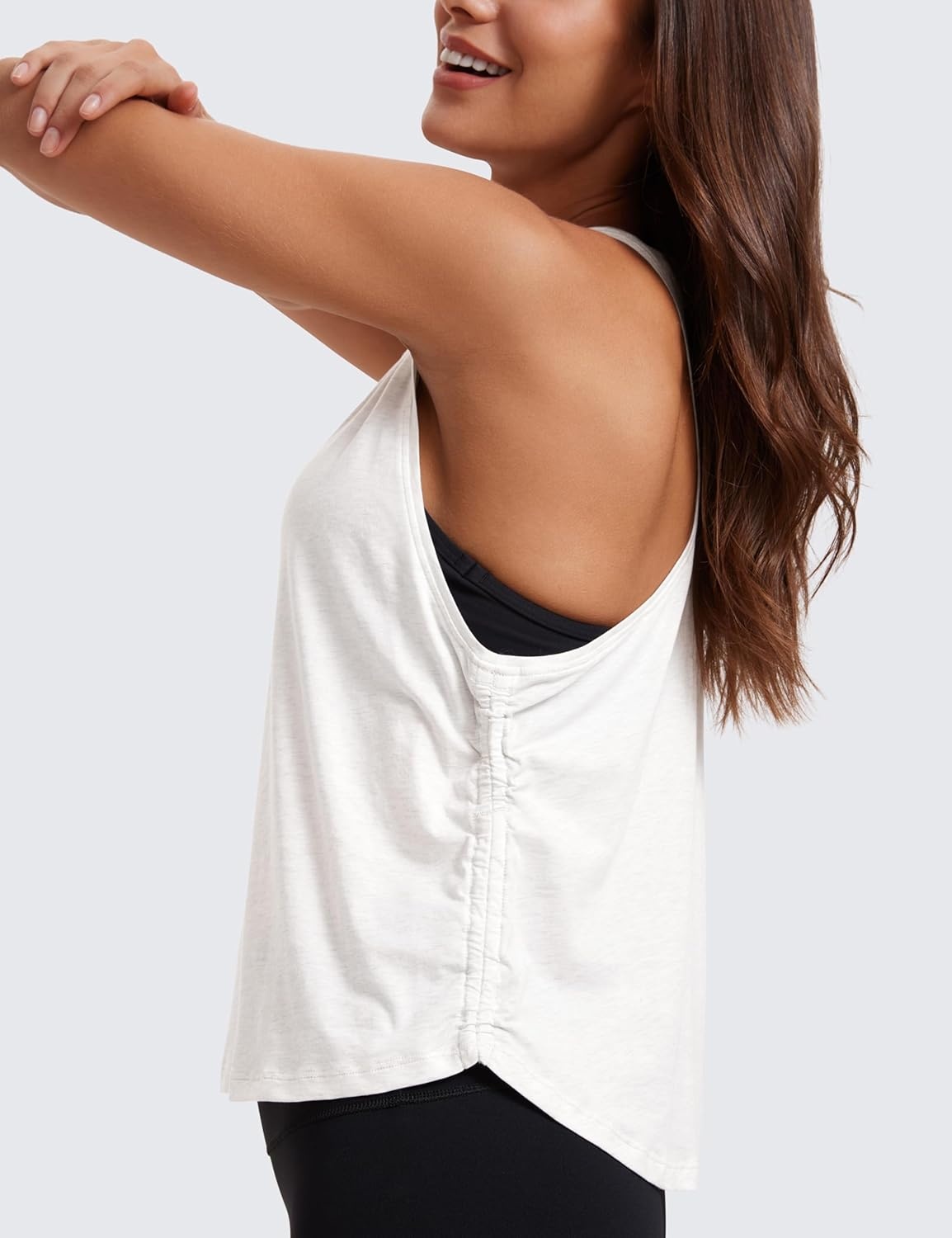 image:imageCRZ YOGA Pima Cotton Ruched Side Tank Tops for Women Workout Athletic Casual Racerback Crewneck Loose Sleeveless ShirtsIce GreyWhite