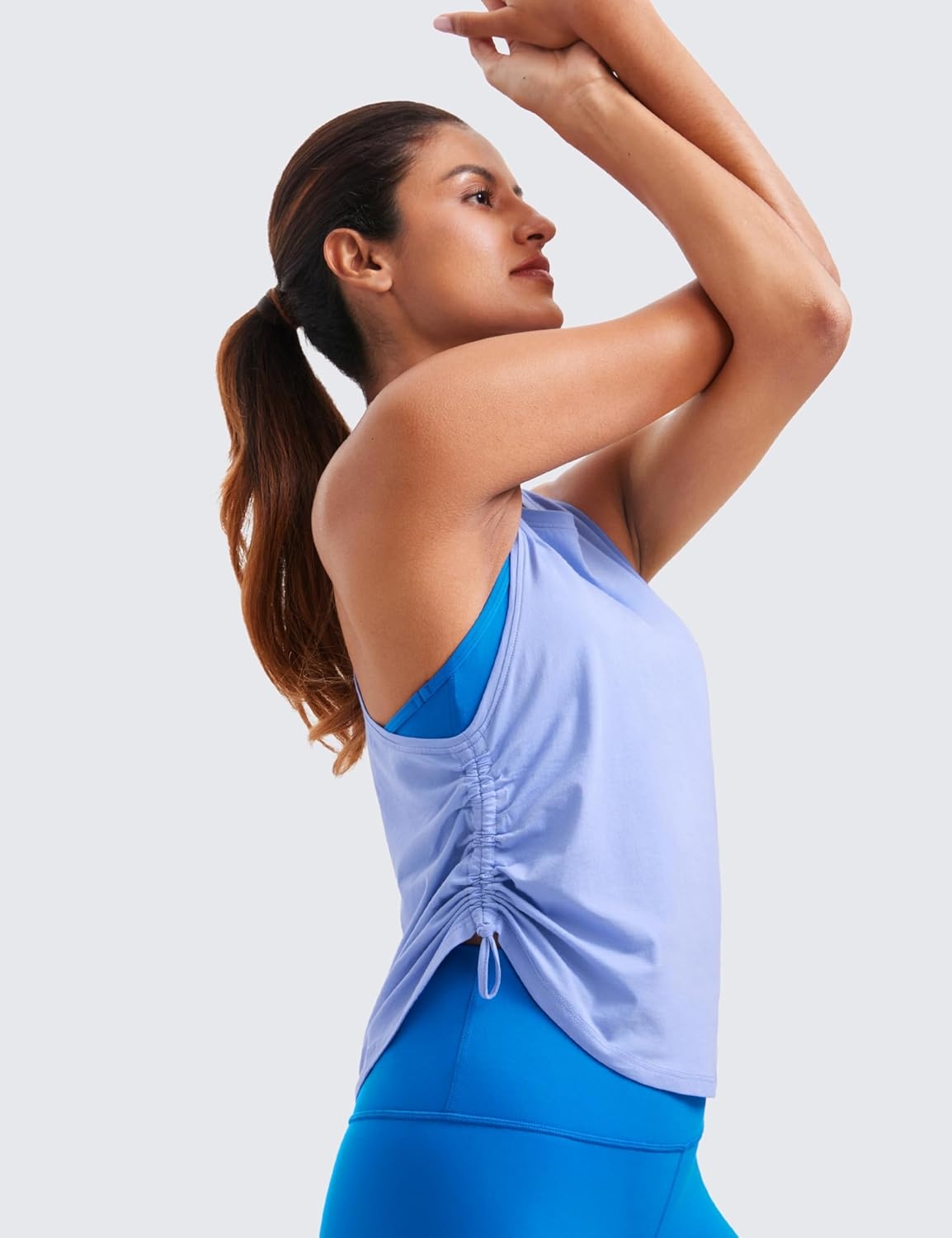 image:imageCRZ YOGA Pima Cotton Ruched Side Tank Tops for Women Workout Athletic Casual Racerback Crewneck Loose Sleeveless ShirtsPeriwinkle Purple