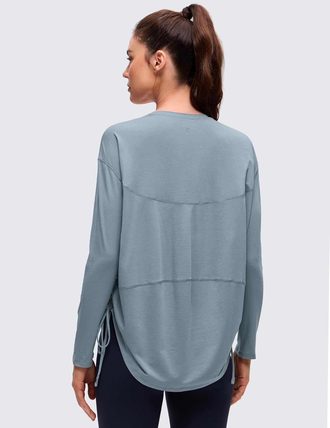 image:imageCRZ YOGA Pima Cotton Side Ruched Shirts for Women Casual Workout Yoga Long Sleeve Tops Loose Crewneck Soft Comfort TShirtsBelgian Blue