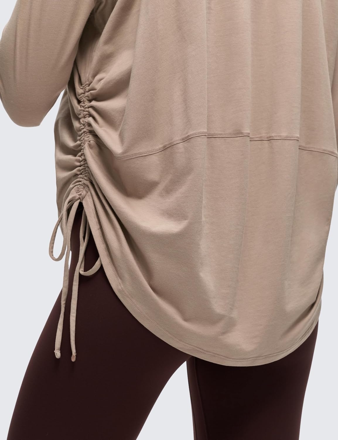 image:imageCRZ YOGA Pima Cotton Side Ruched Shirts for Women Casual Workout Yoga Long Sleeve Tops Loose Crewneck Soft Comfort TShirtsMortar Color