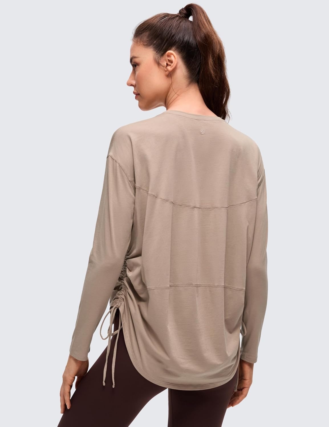 image:imageCRZ YOGA Pima Cotton Side Ruched Shirts for Women Casual Workout Yoga Long Sleeve Tops Loose Crewneck Soft Comfort TShirtsMortar Color