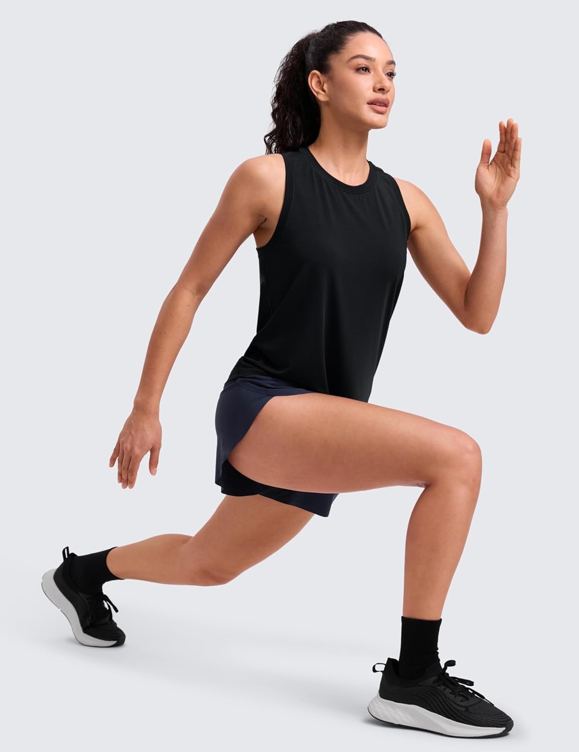 image:imageCRZ YOGA Quick Dry Racerback Tank Tops for Women Hip Length Workout Athletic Running Gym Sleeveless Shirts CrewneckBlack