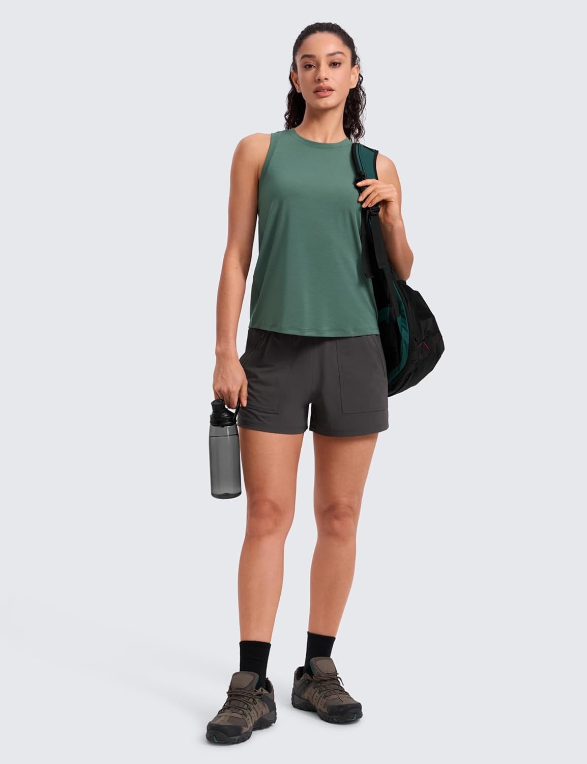 image:imageCRZ YOGA Quick Dry Racerback Tank Tops for Women Hip Length Workout Athletic Running Gym Sleeveless Shirts CrewneckGraphite Green