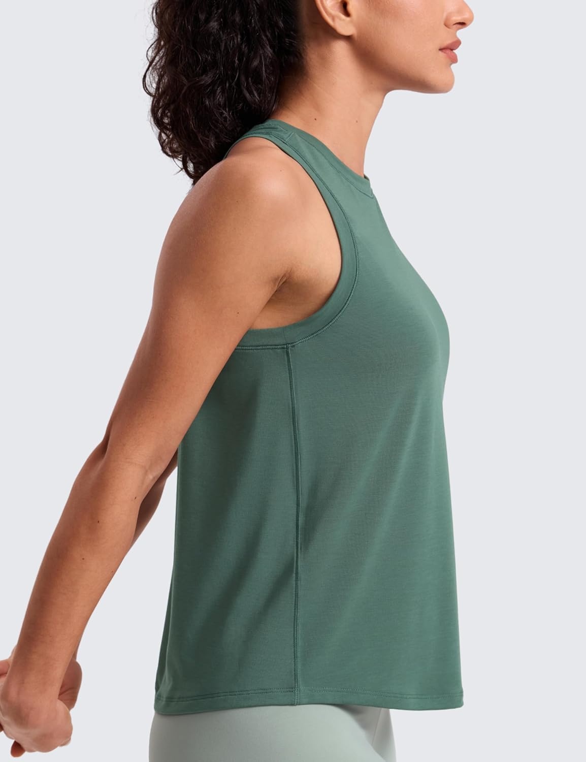 image:imageCRZ YOGA Quick Dry Racerback Tank Tops for Women Hip Length Workout Athletic Running Gym Sleeveless Shirts CrewneckGraphite Green