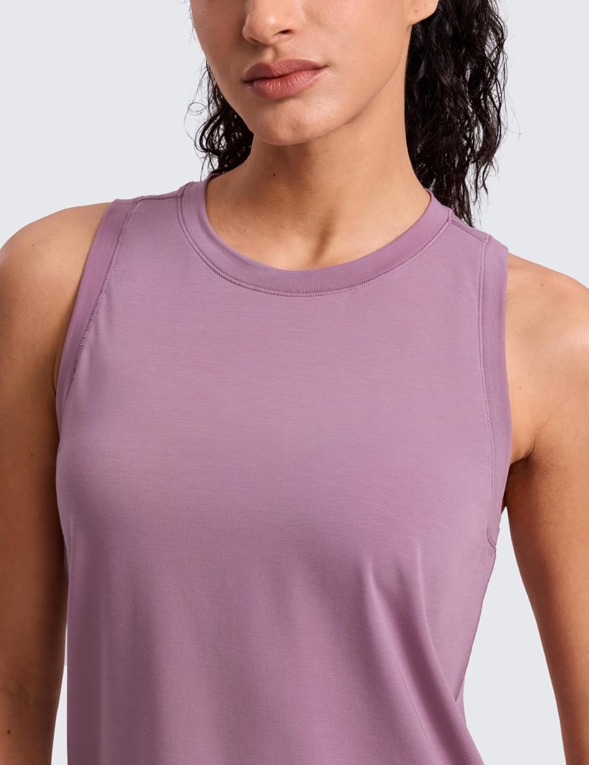 image:imageCRZ YOGA Quick Dry Racerback Tank Tops for Women Hip Length Workout Athletic Running Gym Sleeveless Shirts CrewneckLight Lavender