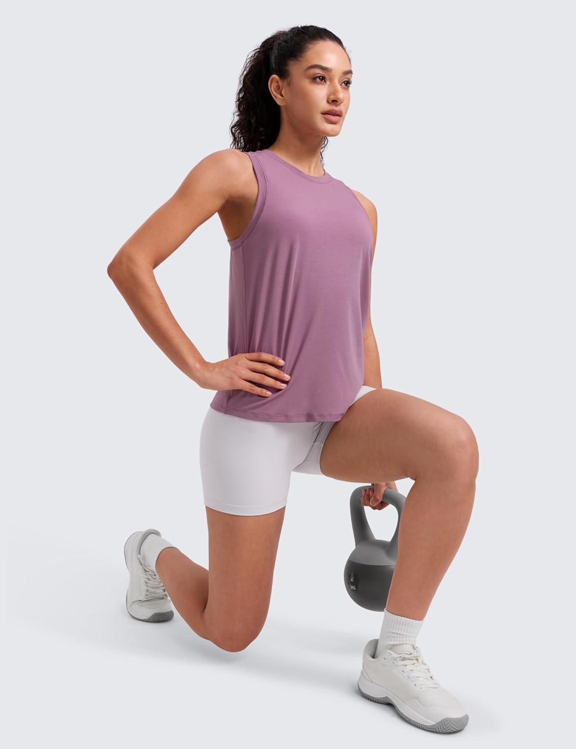 image:imageCRZ YOGA Quick Dry Racerback Tank Tops for Women Hip Length Workout Athletic Running Gym Sleeveless Shirts CrewneckLight Lavender