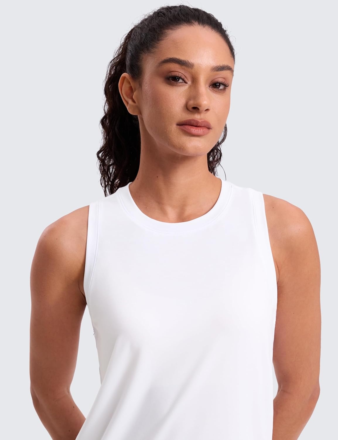 image:imageCRZ YOGA Quick Dry Racerback Tank Tops for Women Hip Length Workout Athletic Running Gym Sleeveless Shirts CrewneckWhite