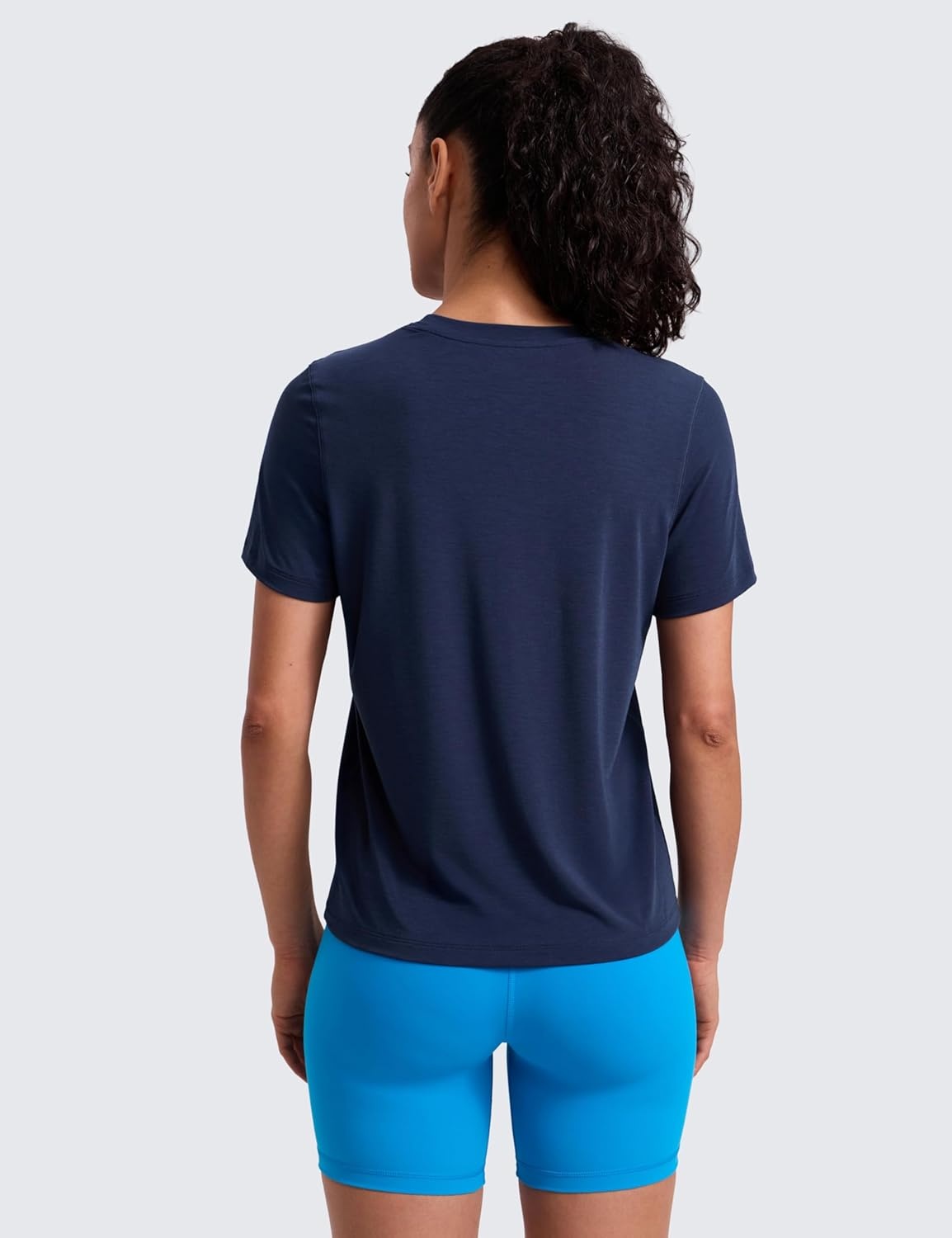 image:imageCRZ YOGA Quick Dry Workout Tops for Women Hip Length Athletic Running Gym Yoga Short Sleeve Shirts Crewneck Basic TeesClub Blue