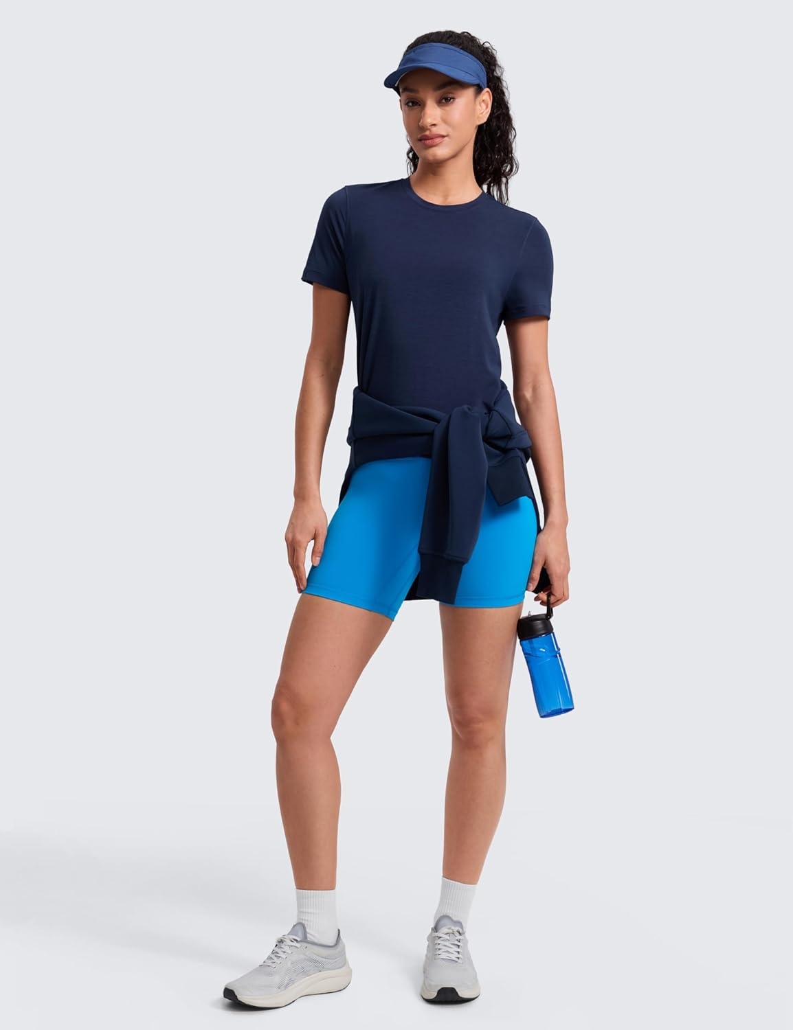 image:imageCRZ YOGA Quick Dry Workout Tops for Women Hip Length Athletic Running Gym Yoga Short Sleeve Shirts Crewneck Basic TeesClub Blue