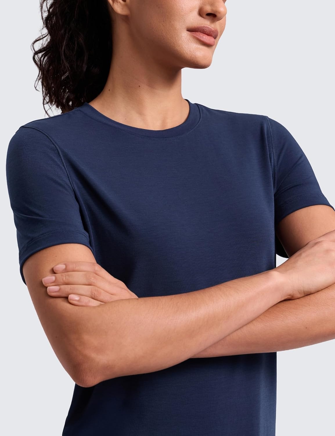 image:imageCRZ YOGA Quick Dry Workout Tops for Women Hip Length Athletic Running Gym Yoga Short Sleeve Shirts Crewneck Basic TeesClub Blue