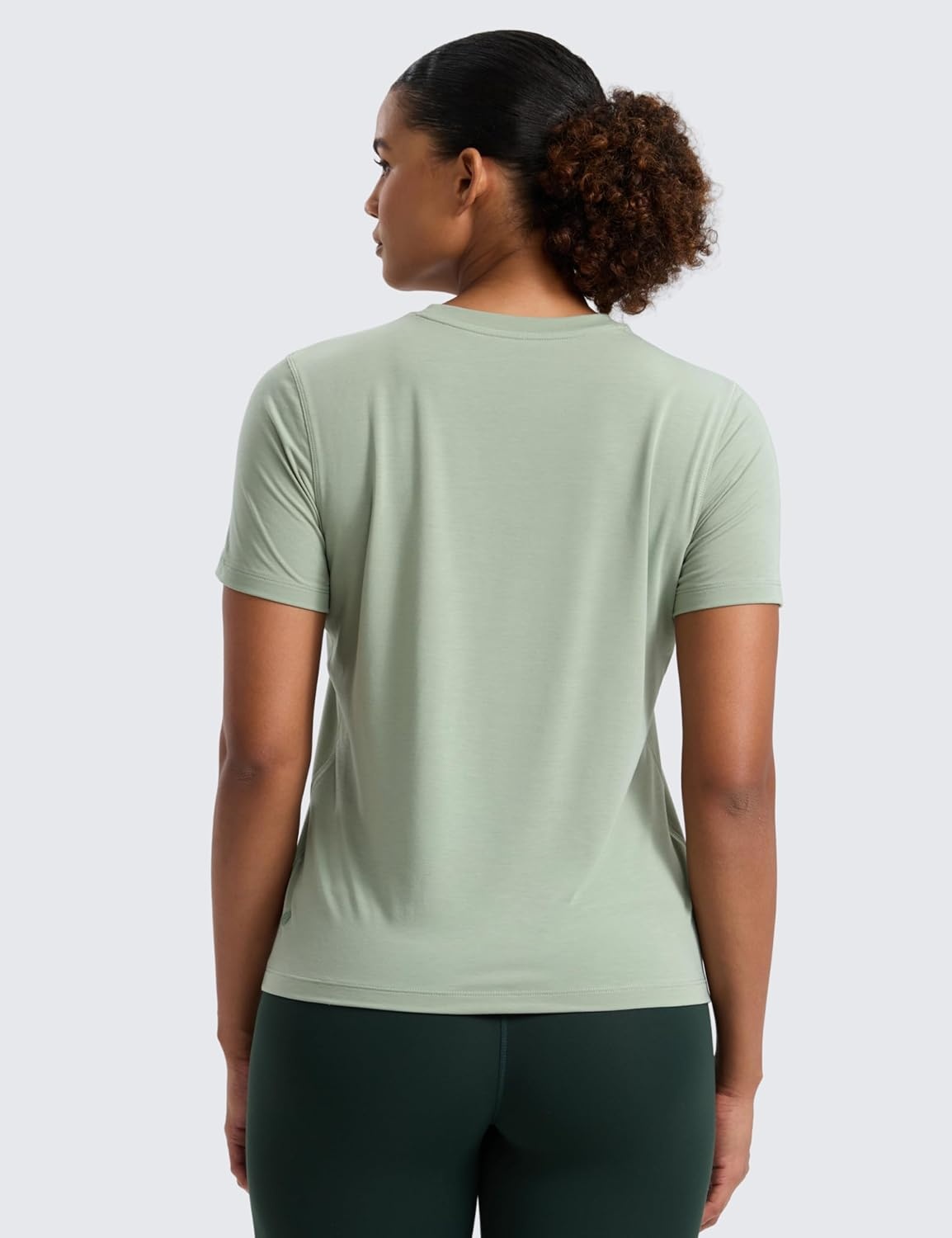 image:imageCRZ YOGA Quick Dry Workout Tops for Women Hip Length Athletic Running Gym Yoga Short Sleeve Shirts Crewneck Basic TeesFog Green