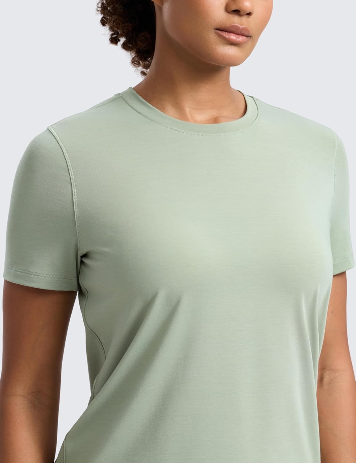 image:imageCRZ YOGA Quick Dry Workout Tops for Women Hip Length Athletic Running Gym Yoga Short Sleeve Shirts Crewneck Basic TeesFog Green