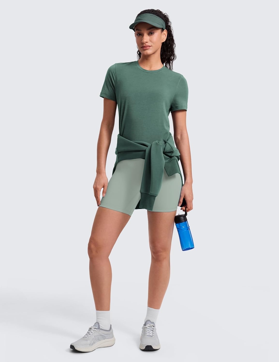 image:imageCRZ YOGA Quick Dry Workout Tops for Women Hip Length Athletic Running Gym Yoga Short Sleeve Shirts Crewneck Basic TeesGraphite Green
