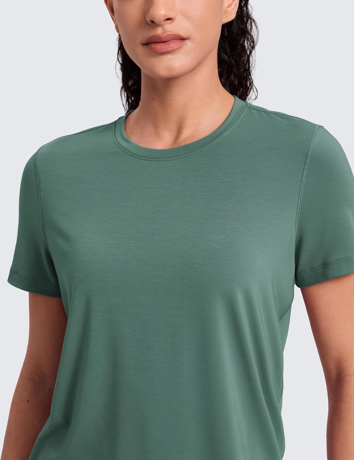 image:imageCRZ YOGA Quick Dry Workout Tops for Women Hip Length Athletic Running Gym Yoga Short Sleeve Shirts Crewneck Basic TeesGraphite Green